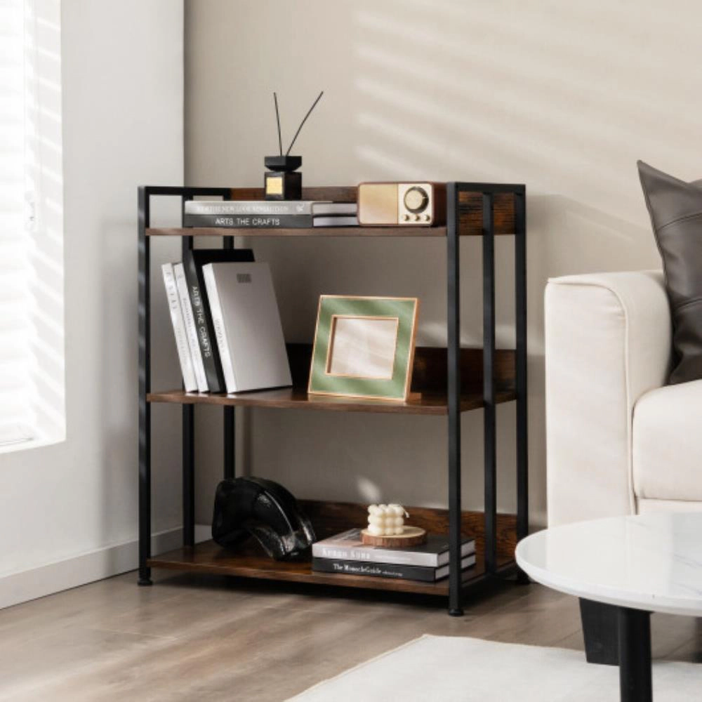 Hivvago 3/5-Tier Industrial Bookshelf Storage Shelf Display Rack with Adjustable Shelves-3-Tier