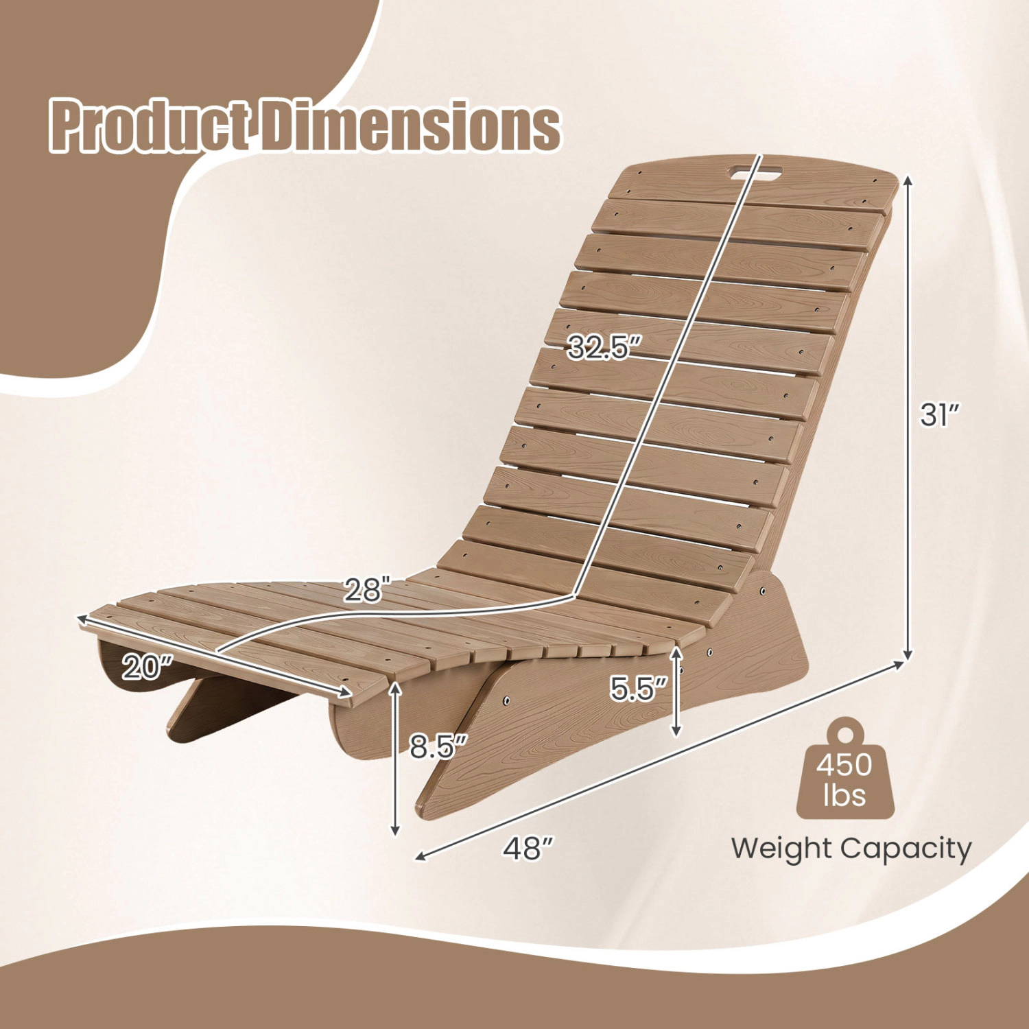 LJG Fade-Resistant Outdoor Lounger with Contoured Shape for Deck Poolside