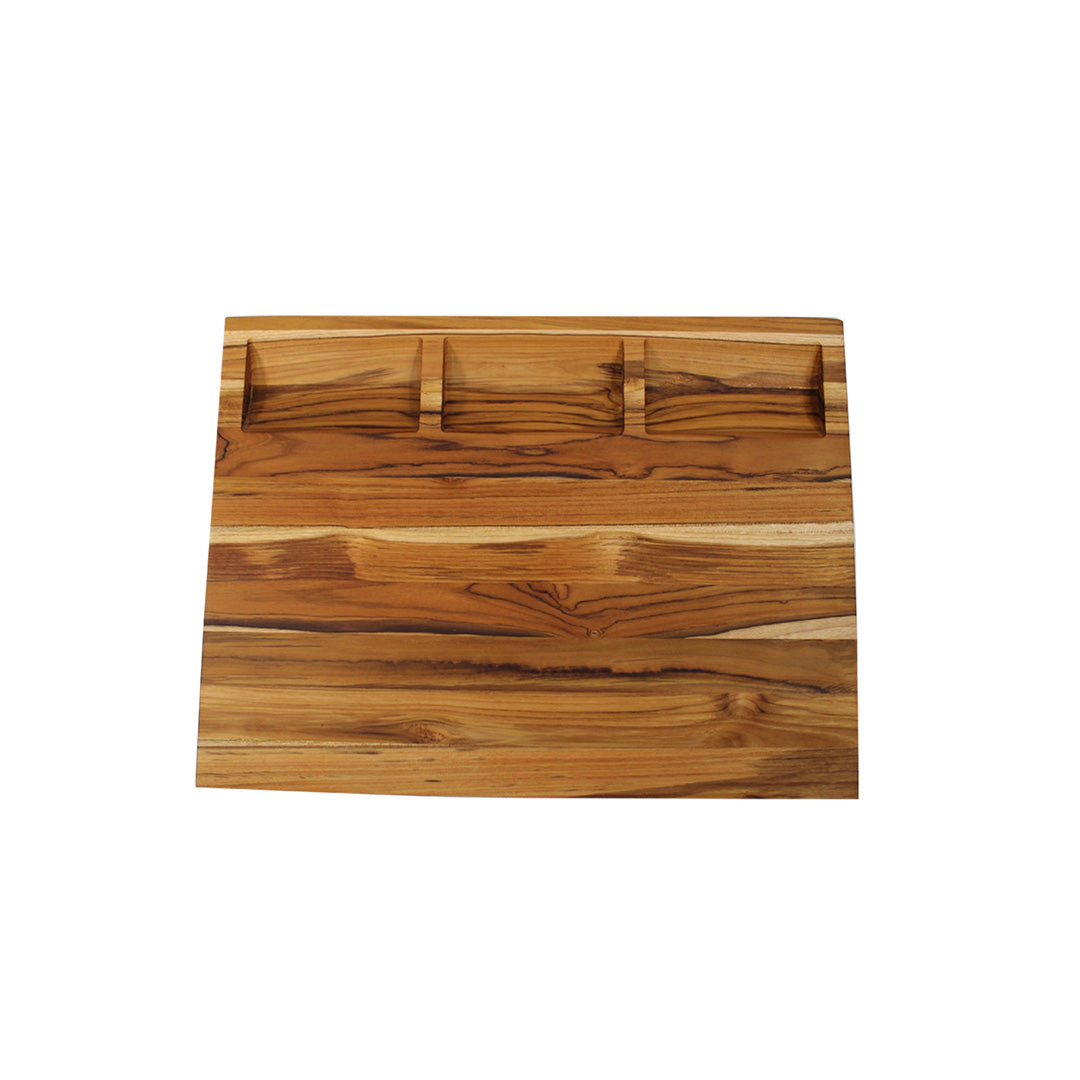 EcoDecors CBT-20 20" x 15" Teak Cutting Board Natural Grain with Juice Channel and Built-In Handles