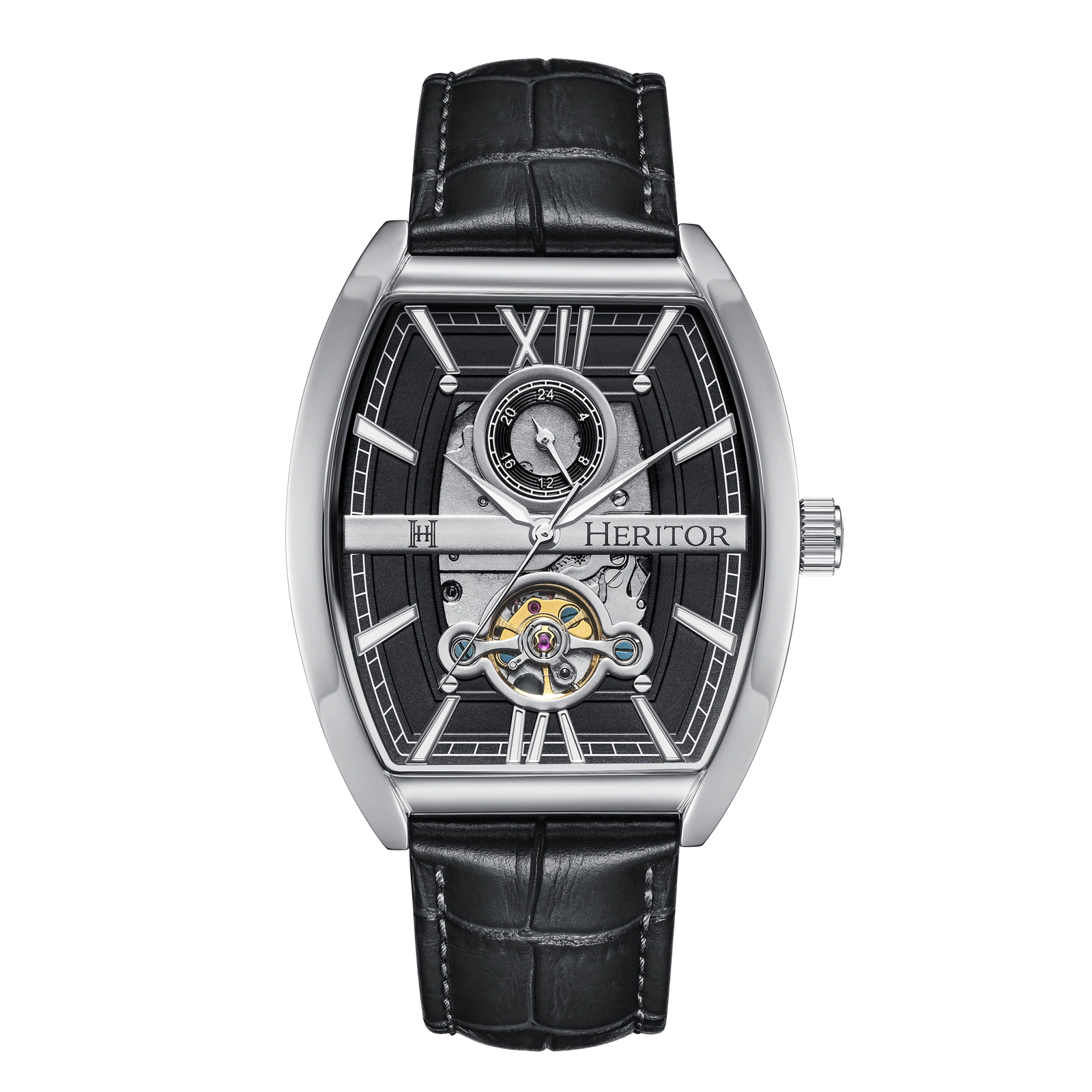 Heritor Automatic Masterson Semi-Skeleton Leather-Band Watch