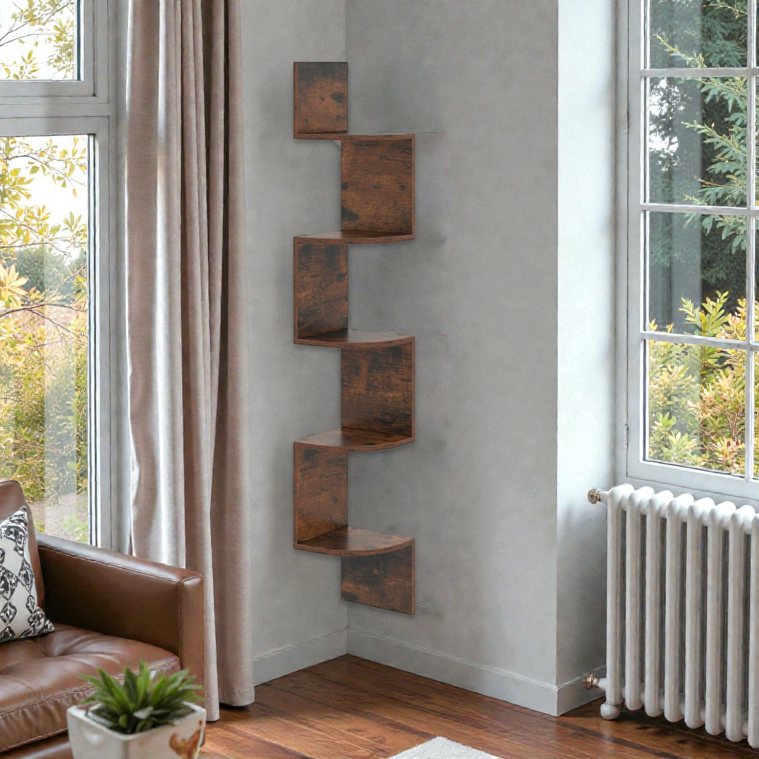 Hivvago Floating Corner Shelf with 5 Open Tiers and Wall-Mounted Design