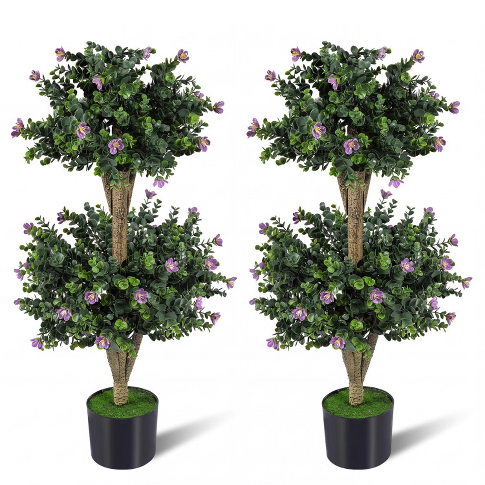 SUGIFT Set of 2 Double Ball Boxwood 41 Blossoms Faux Topiary Trees 36-in Tall 6-in x 5-in Pot 16.5-lb Purple