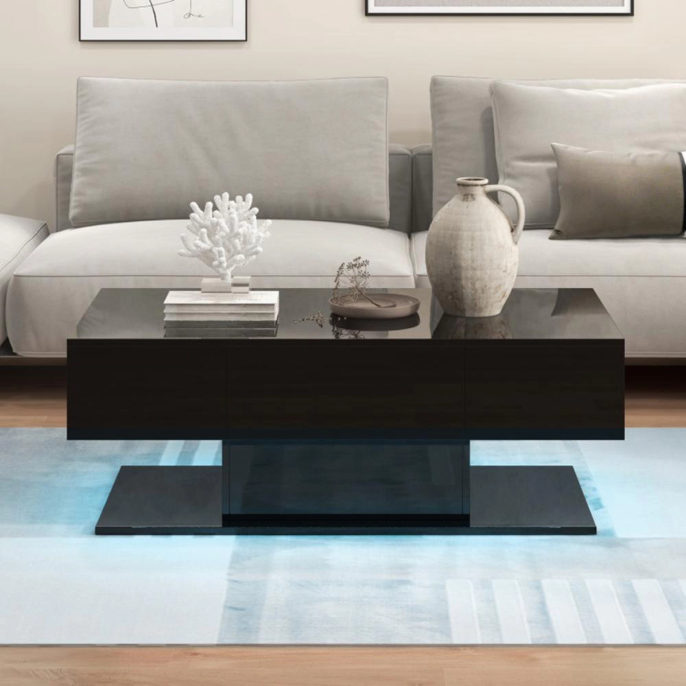 Hivvago Stylish Living Room Table with Built-In LED Lighting and Hidden Storage Drawers