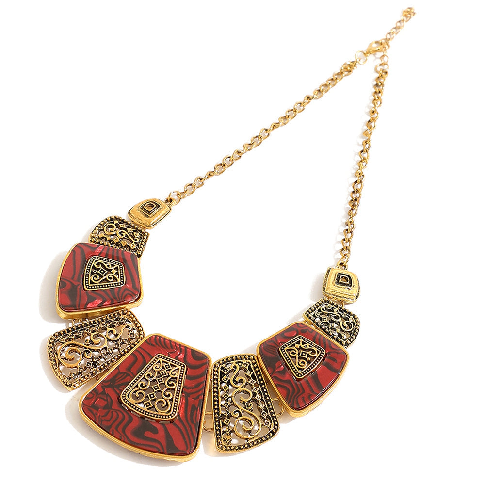 SOHI Women's Red Gold Plated Statement Necklace