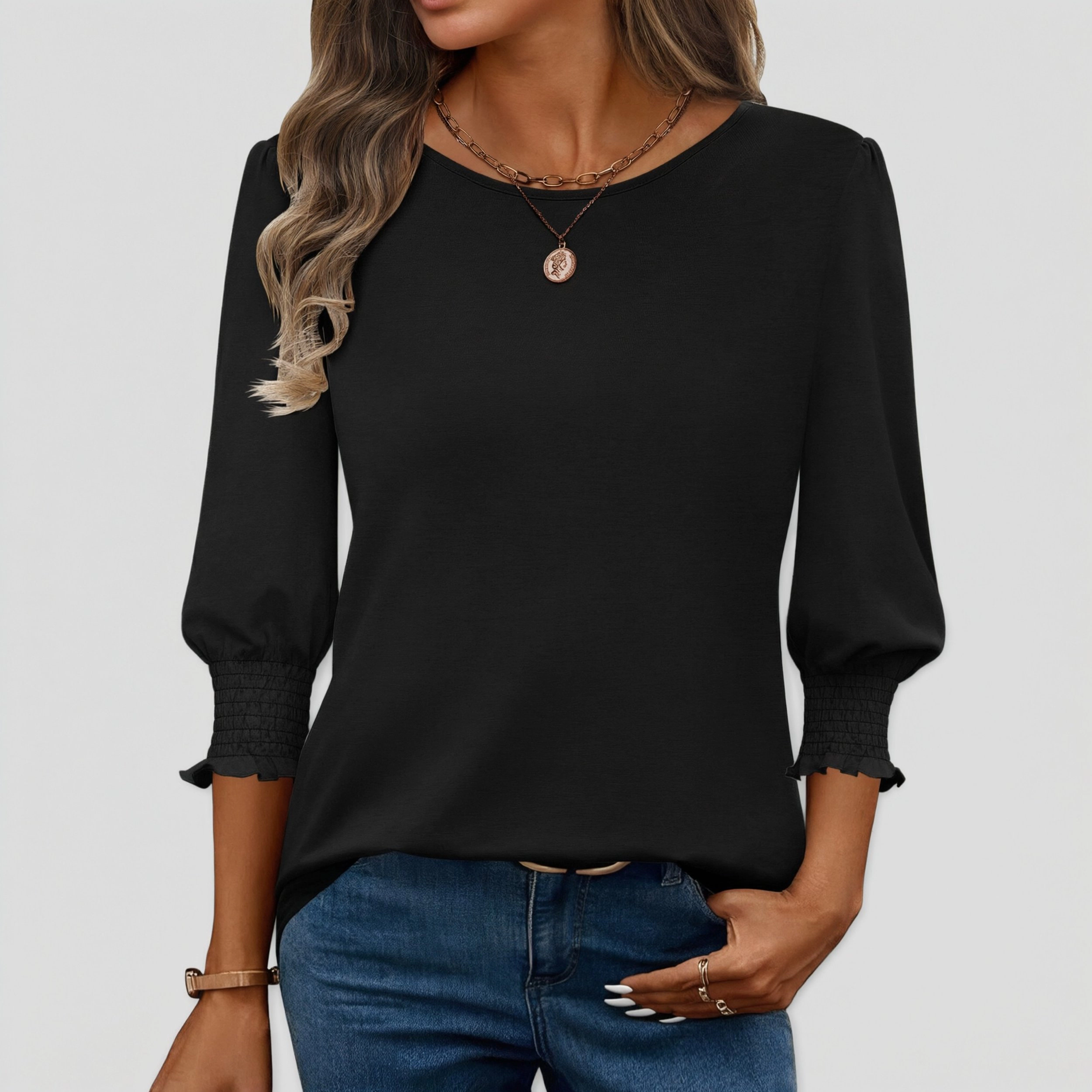 Zeagoo Women Round Neck Three Quarter Sleeve Tunic Top