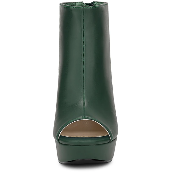 BLISSFUL STEP Peep Toe Ankle Boots for Women Back Zip Chunky Heel ...
