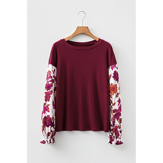 Threaded Pear Women's Bellamy Ribbed Body Patchwork Long Sleeve Top