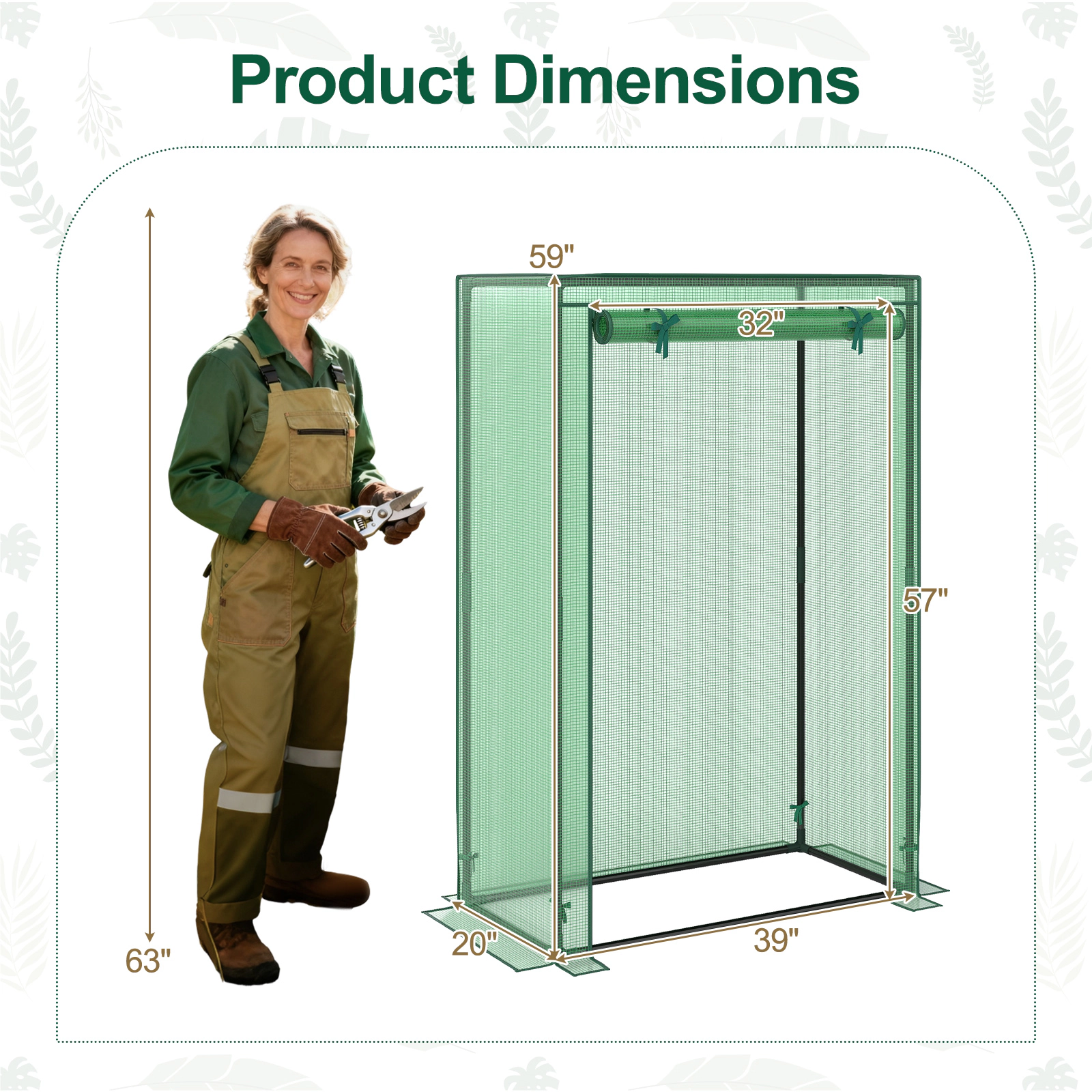 SUGIFT Portable Mini Greenhouse with PE Grid Cover and Roll-Up Zippered Door 59-in Tall Green/White