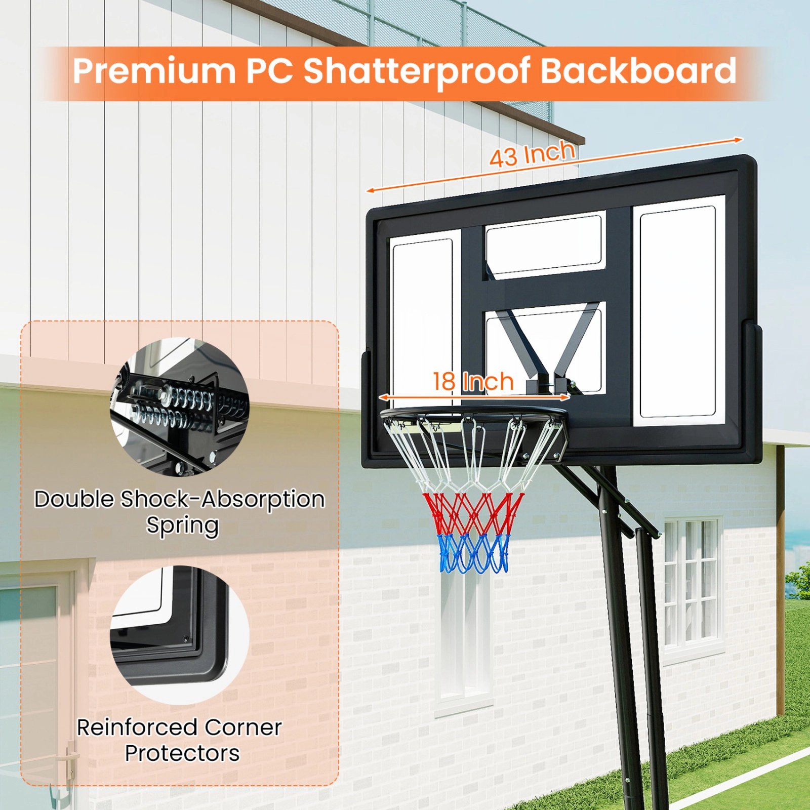 SUGIFT Tool-Free Height Basketball Goal System 7.7-10 ft Rim Height with 43-in Backboard and Fillable Base Black