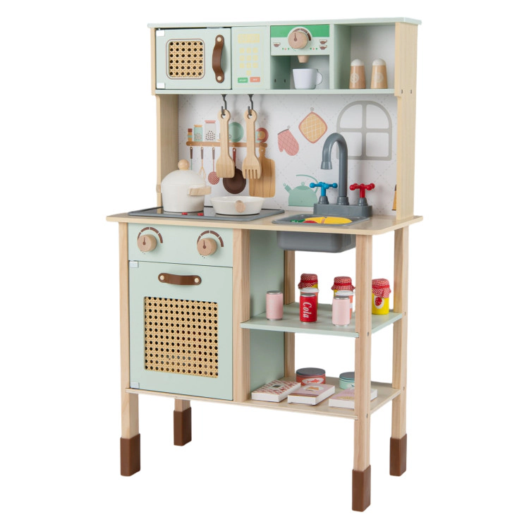 Hivvago Wooden Play Kitchen for Kids with Lights and Sounds Retro Style With Accessories