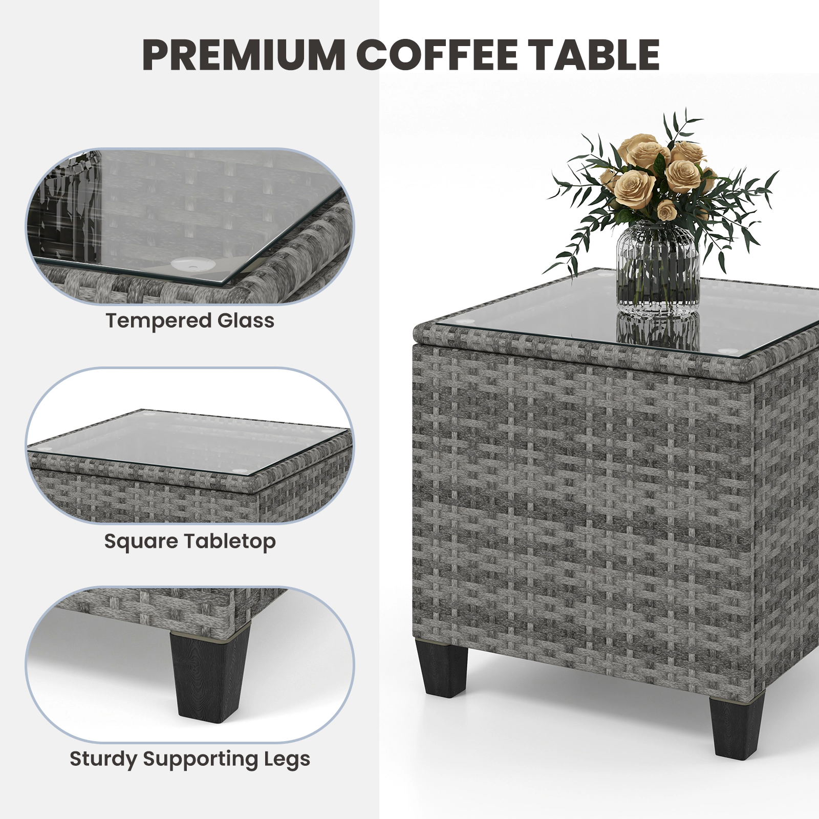 SUGIFT 3-Piece Patio Rocker Set, 2 Wicker Chairs and Glass Side Table