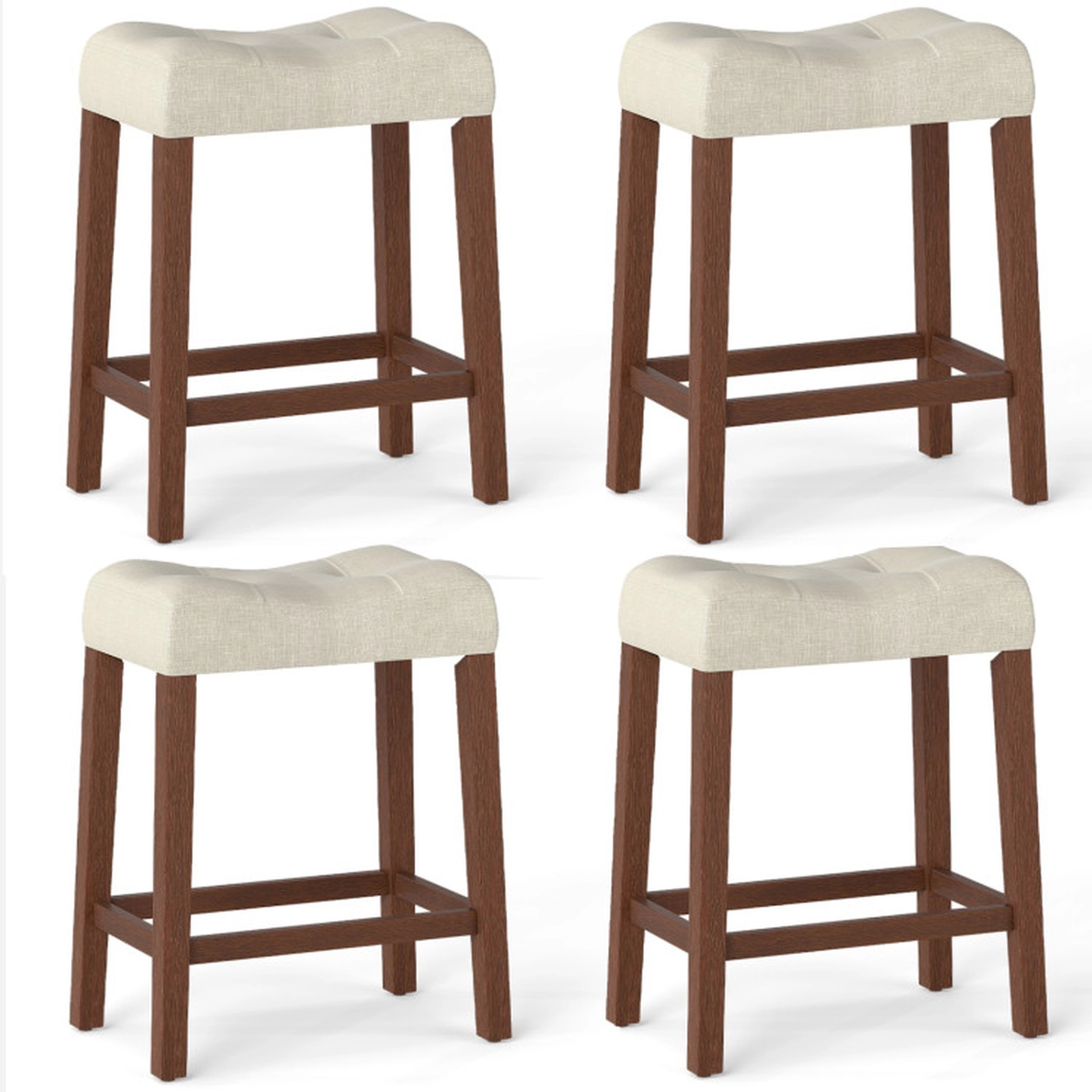 SUGIFT 4.5 Padded Seat and Wood Frame Set of 4 Counter Height Saddle Stools