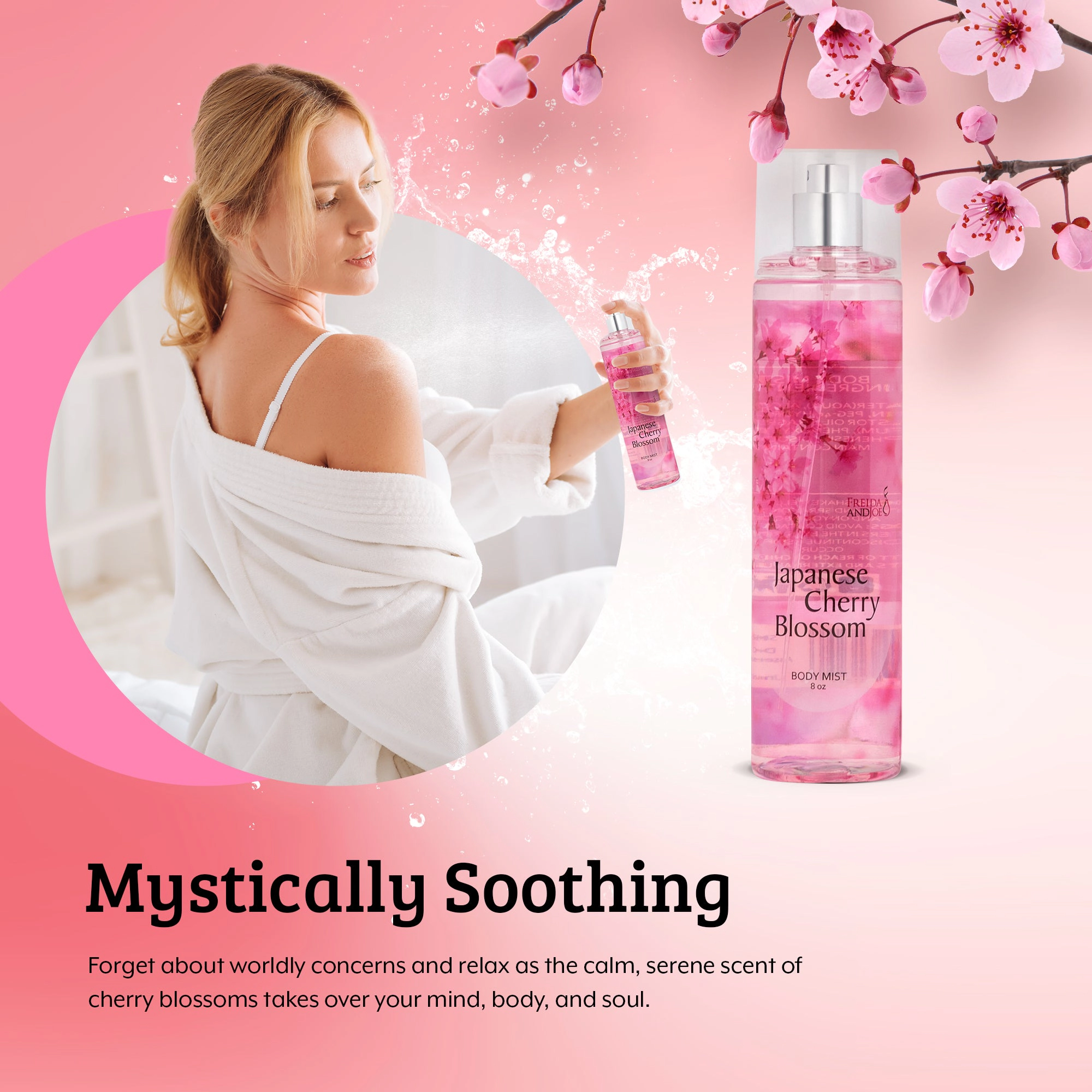 Freida and Joe Women Japanese Cherry Blossom Fragrance Body Mist in 8oz Spray Bottle