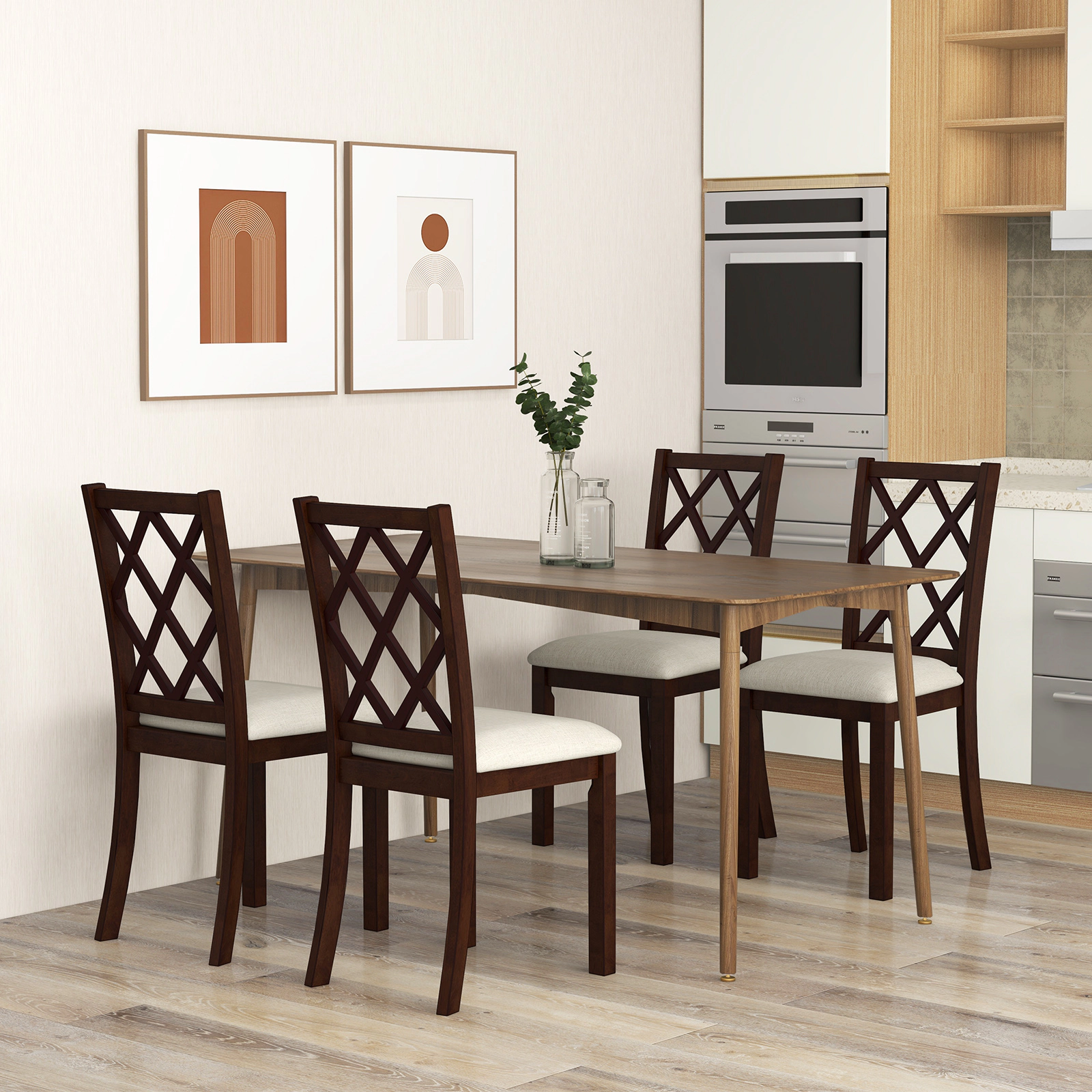 LJG Dining Chair Set of 2 Wood Kitchen Chairs with Upholstered Seat Cushion and Rubber Wood Legs