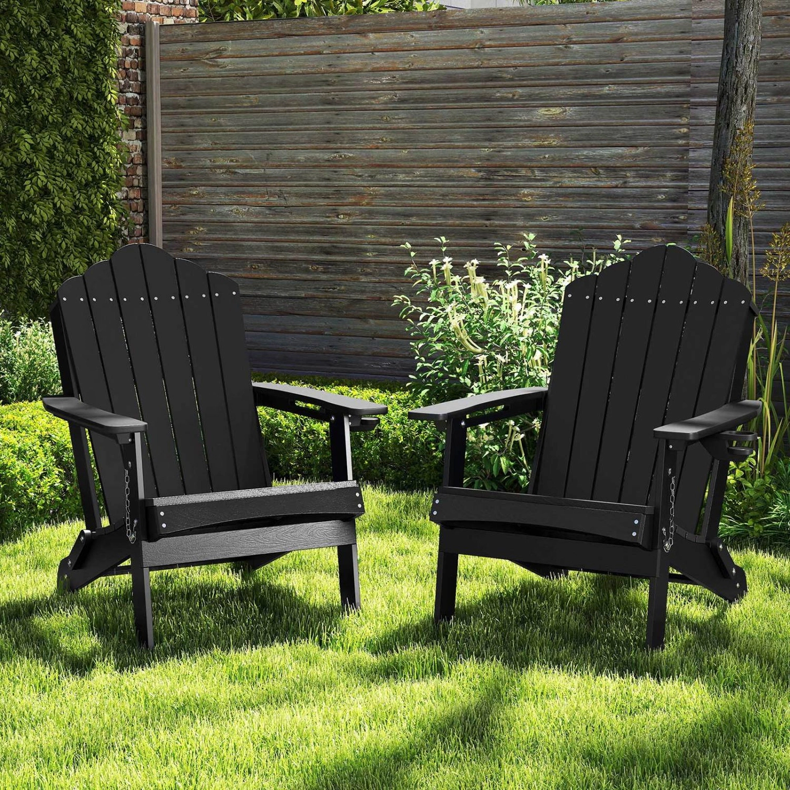 SUGIFT Weather Resistant Folding HDPE Adirondack Chair 400-lb Capacity Black