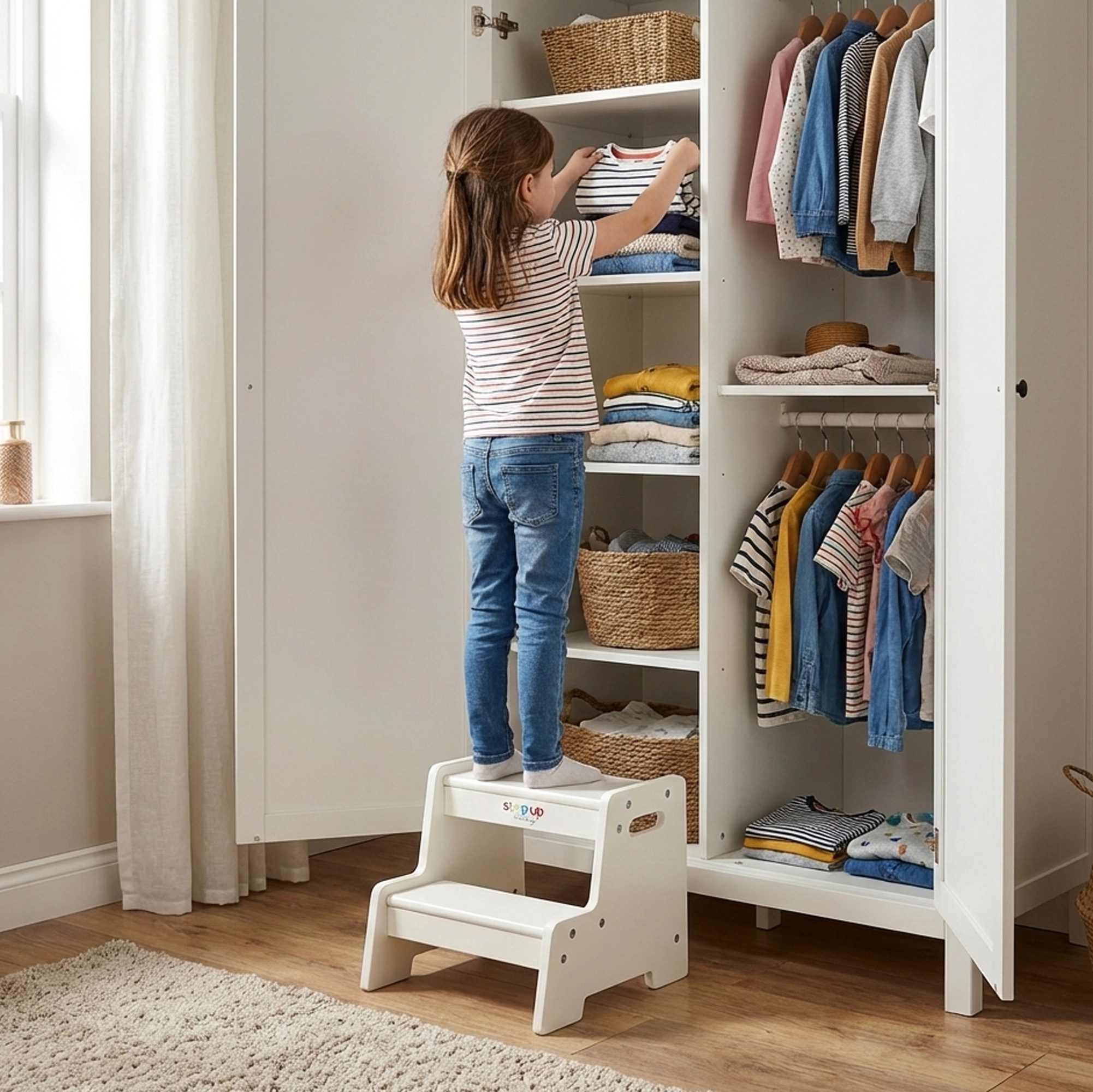 Stepup Baby® Wooden 2-Step Stool - White for Toddlers from Age 3+ | Toddler Stool Helps Children Reach Sinks