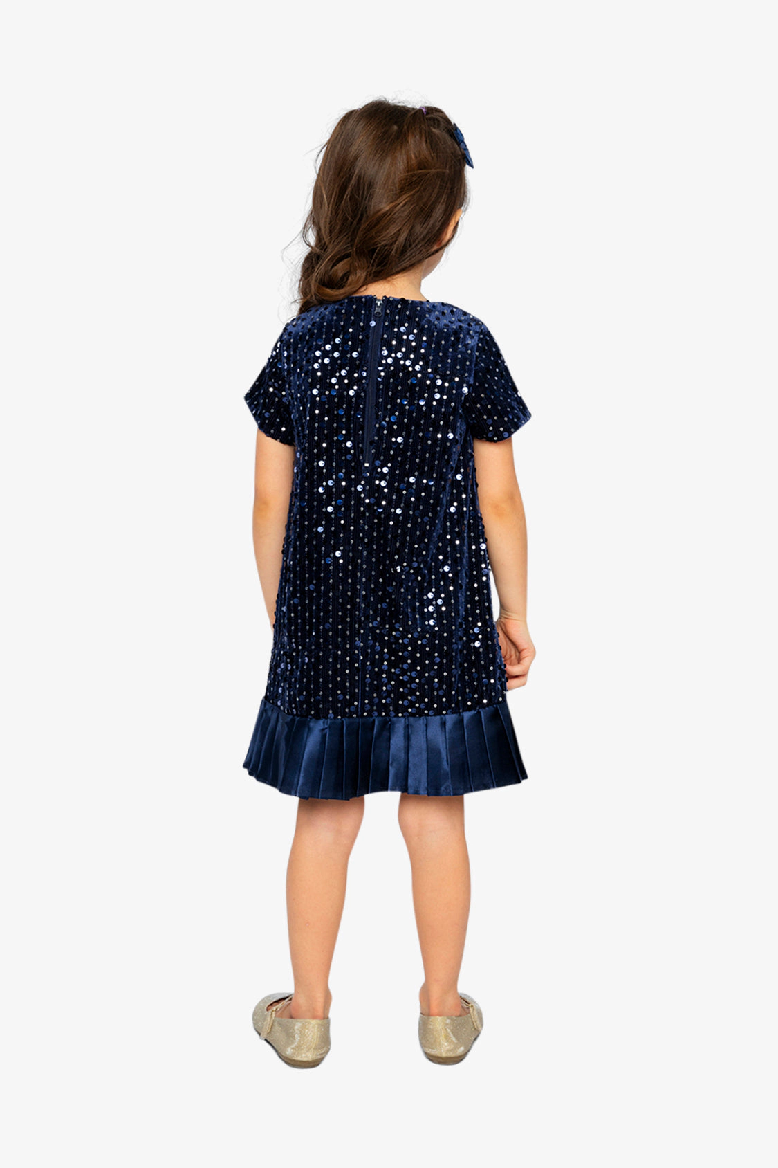 Deux par Deux Girls Sparkle Velour Short Sleeve A-Line Dress
