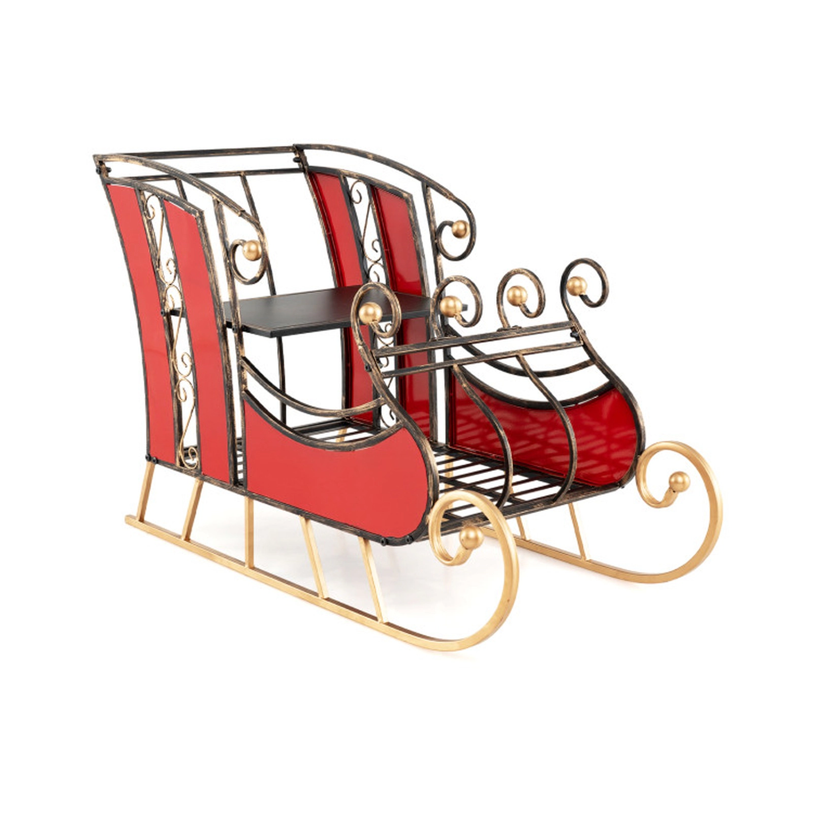 SUGIFT 3-Ft Red Metal Christmas Sleigh Decor with 2-Tier Storage Shelf 37-in W 16-in D 23-in H 22-lb Per Tier