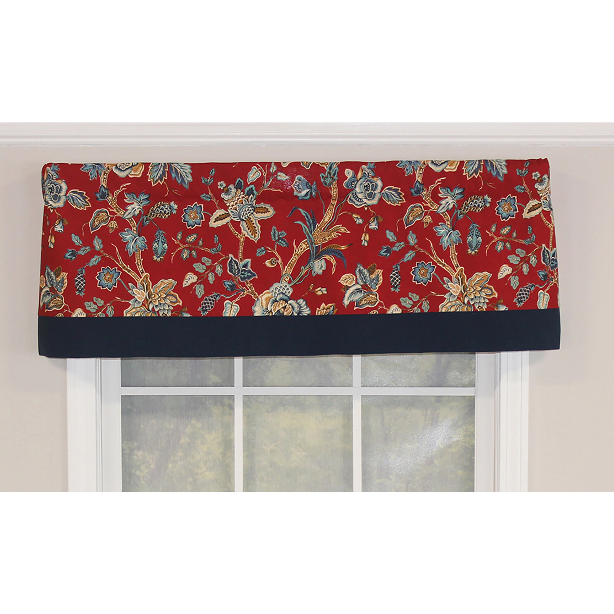 RLF Home Gianna Banded Valance Red. 3" Rod Pocket, Contrast bottom banding. 50"W x 16"L