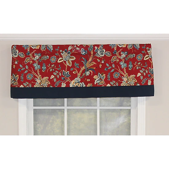 RLF Home Gianna Banded Valance Red. 3" Rod Pocket, Contrast bottom banding. 50"W x 16"L