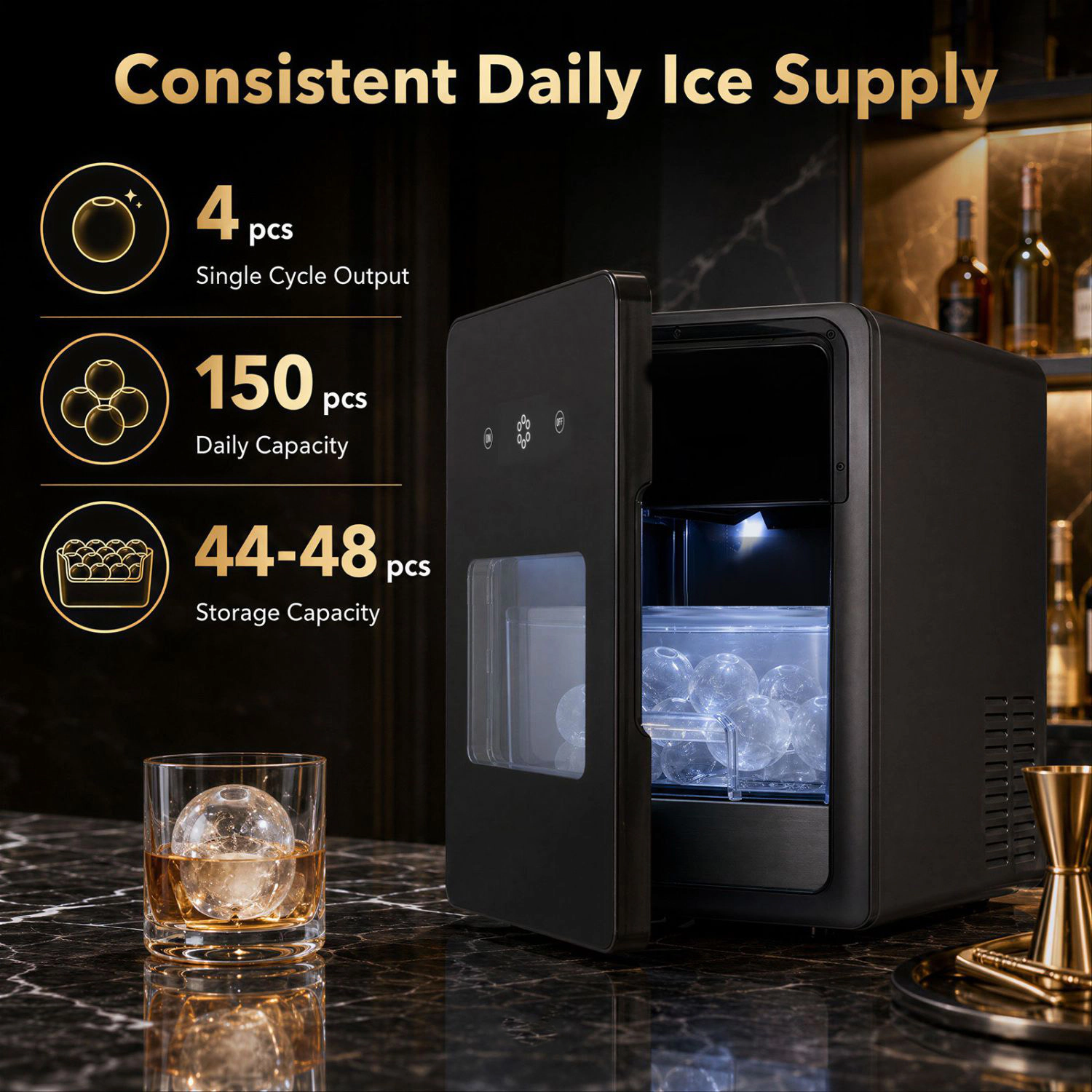 SlickBlue 2 Inch Countertop Ice Ball Maker with 4 Ice Balls