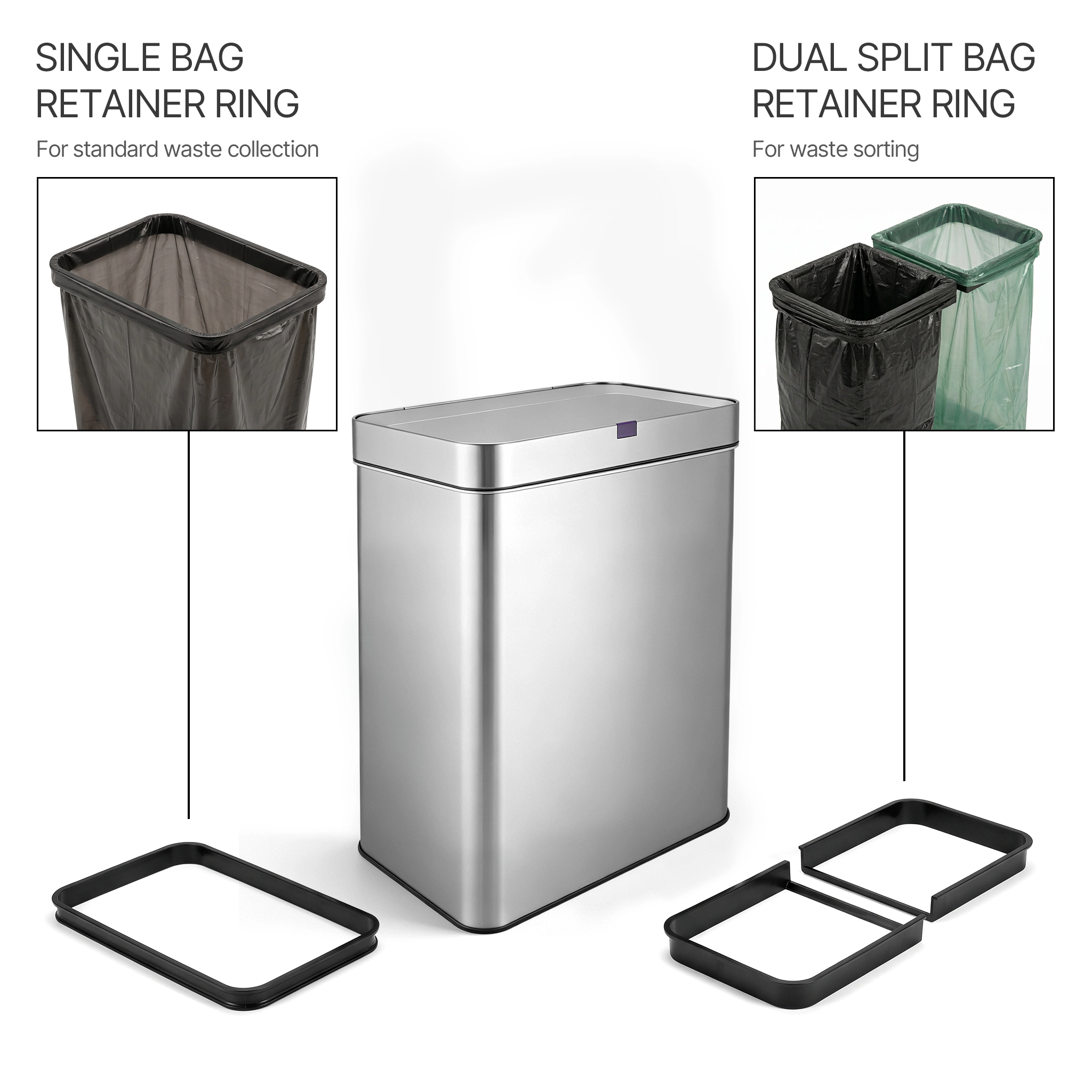 Innovaze 13 Gal. Touchless Motion Sensor Stainless Steel Kitchen Trash Can, Includes 26 Trash Bags, Silver