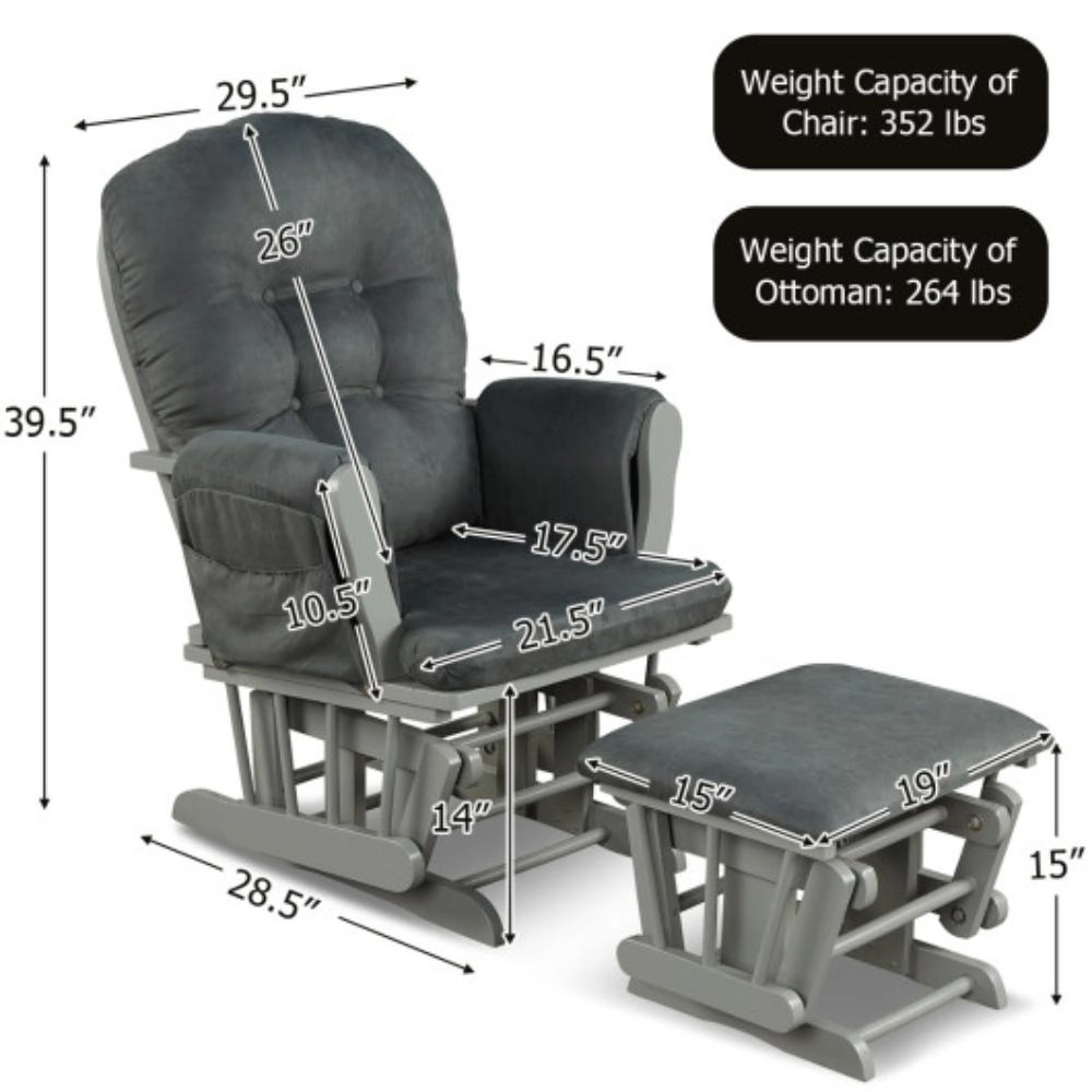 Hivvago Wood Glider And Ottoman Set With Padded Armrests Detachable Cushion