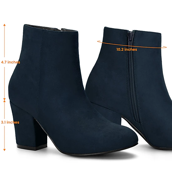 BLISSFUL STEP Women Padded Insole Round Toe Side Zip Chunky Heel Ankle Boots