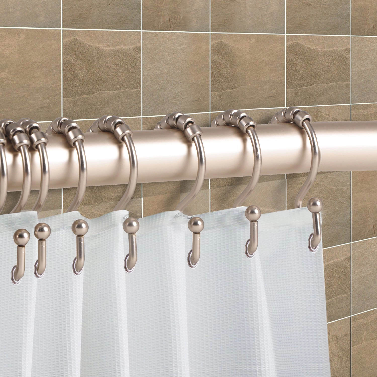 Utopia Alley Rust-Resistant Stepped Metal Double Shower Curtain Hooks, Easy Glide Hooks - Set of 12
