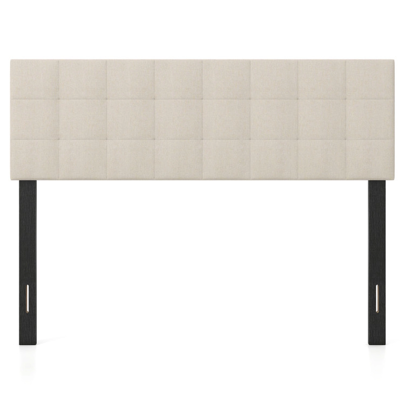 SUGIFT Quilted Grid Upholstered Panel Headboard for Full/Queen Beds 47-in Tall Beige Faux Linen
