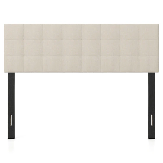 SUGIFT Quilted Grid Upholstered Panel Headboard for Full/Queen Beds 47-in Tall Beige Faux Linen