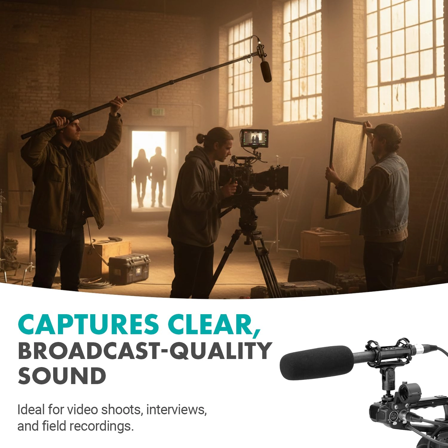 Movo XLR Shotgun Microphone and Boom Pole Kit – Professional Location Sound Recording Bundle with Shotgun Mic
