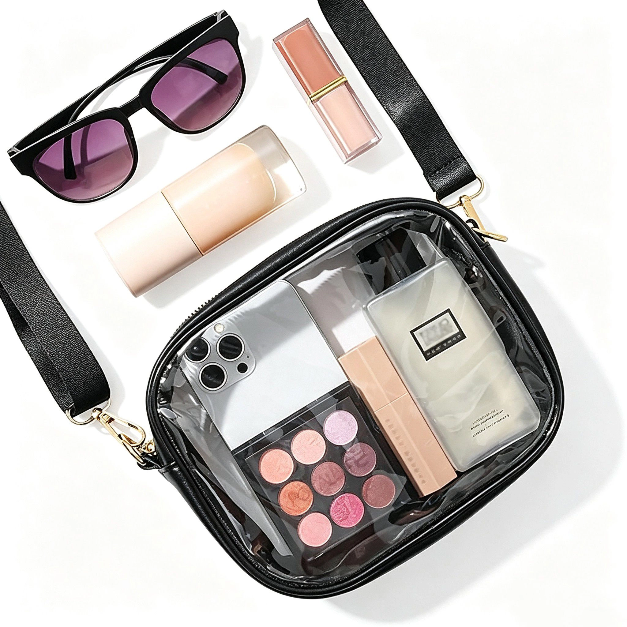 Alilang Women's Clear Crossbody Bag with Front Zipper Pocket, Structured Trim and Adjustable Removable Shoulder Strap