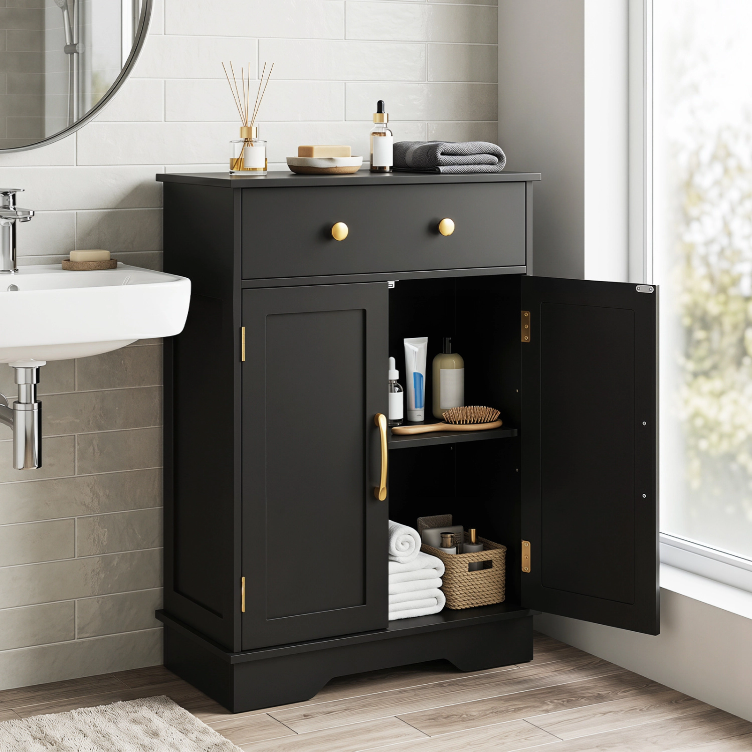 SlickBlue Freestanding Bathroom Cabinet with Drawer and Shelf