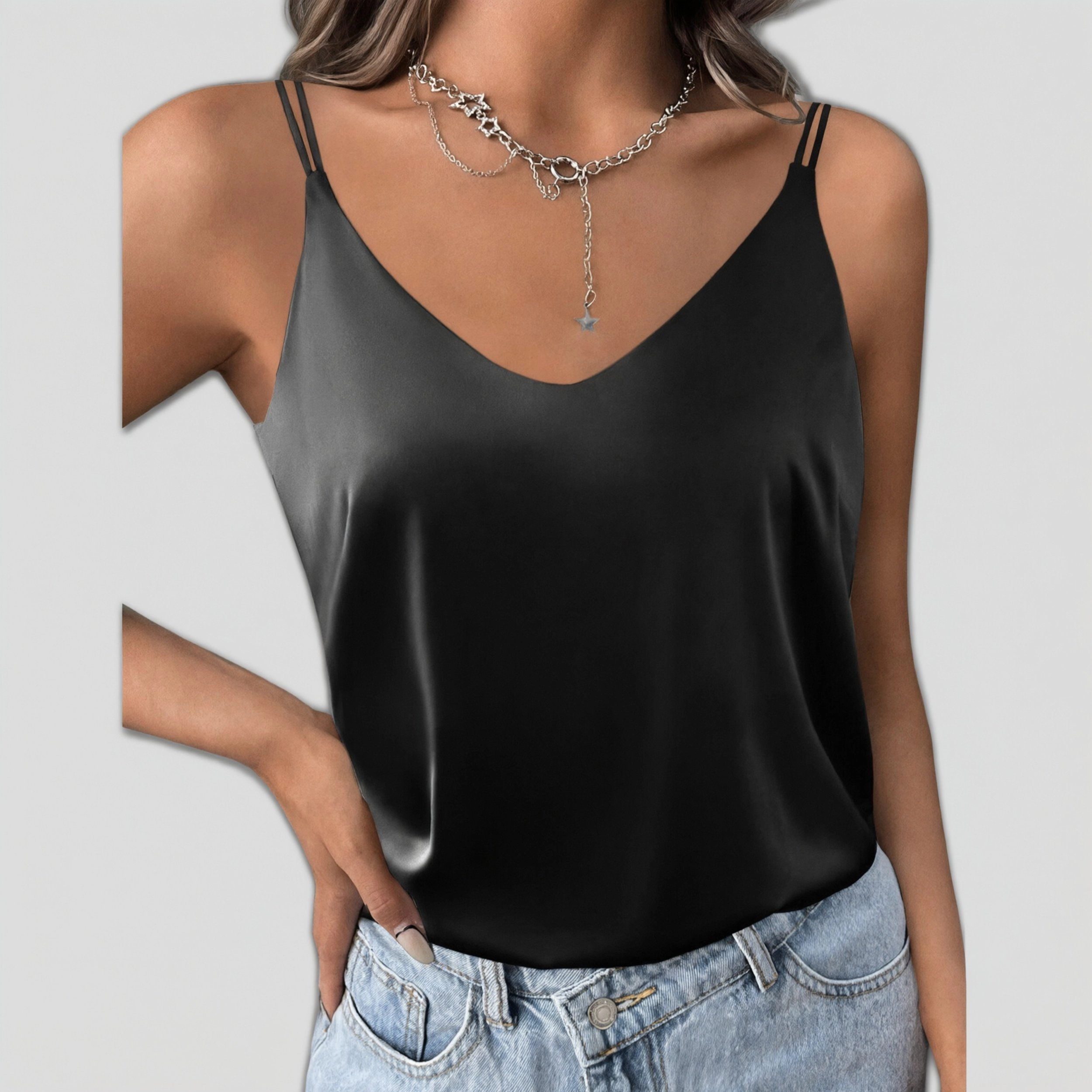 Ekouaer Womens Camisole Tank Tops V Neck Sleeveless Spaghetti Strap Blouses Casual Cross