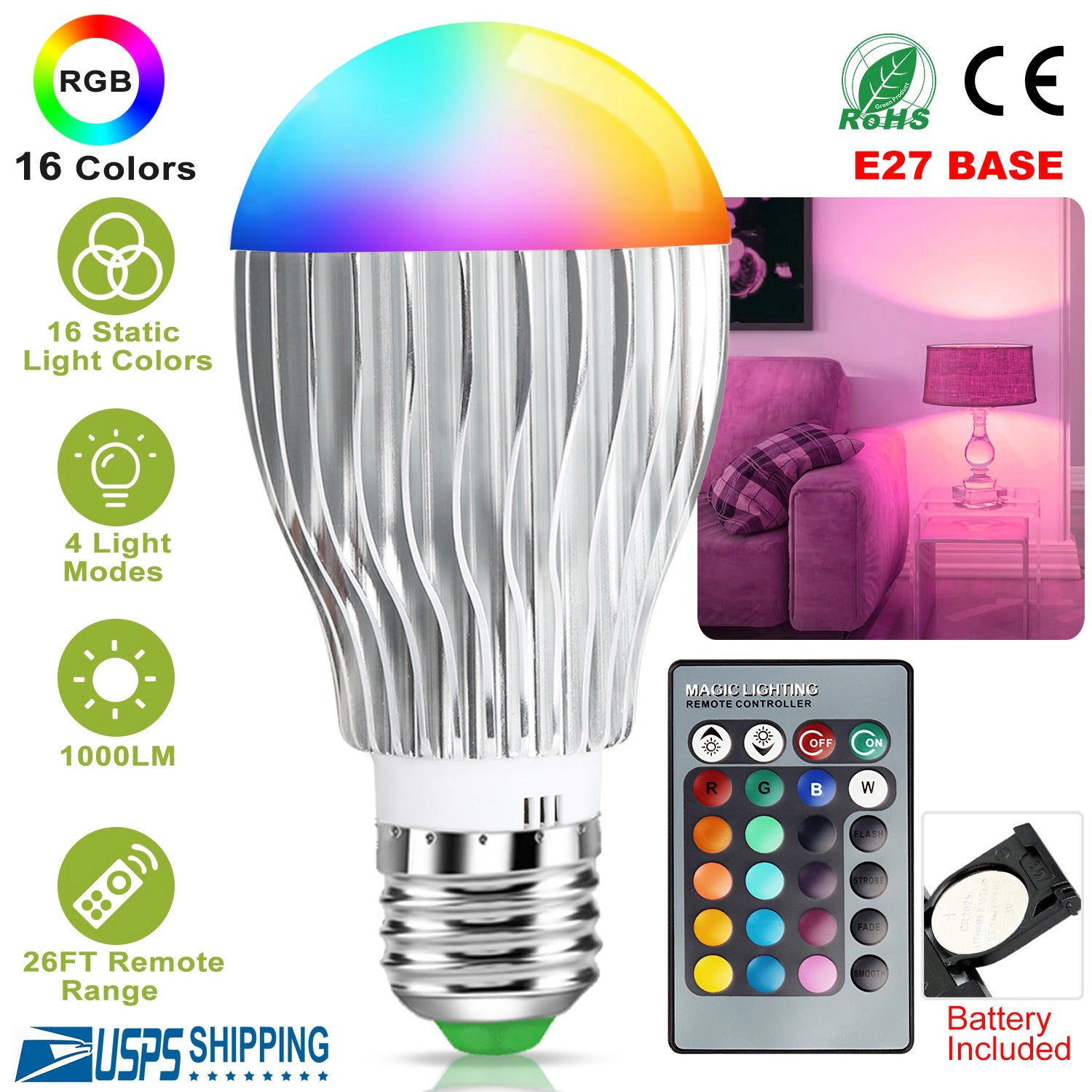 GBruno 9W LED Light Bulb With Remote Control