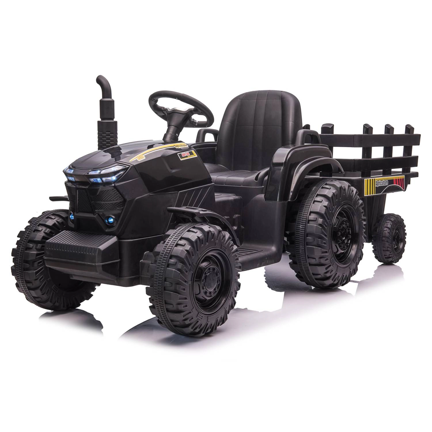 Enjyam 12V Kids Ride-On Tractor with Trailer, Electric Dual Motors, LED Lights for Ages 3-6