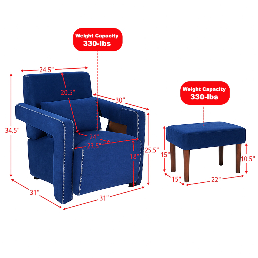 Hivvago Modern Living Room Armchair with Matching Ottoman and Waist Support Pillow