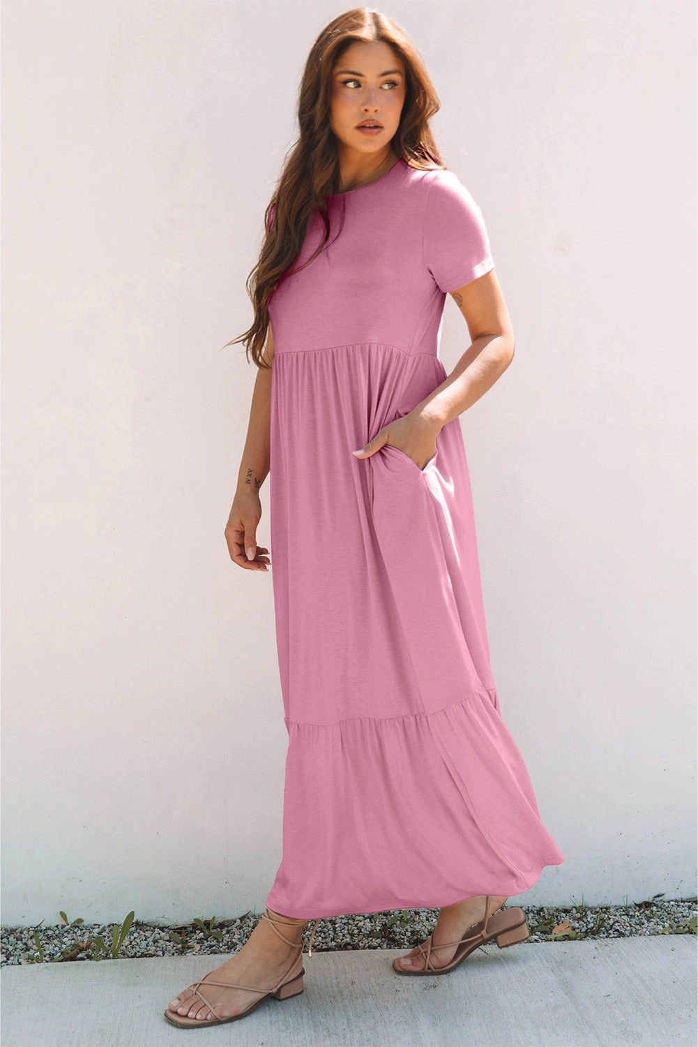 Threaded Pear Women's Nala T-shirt High Waist Pocketed Long Dress