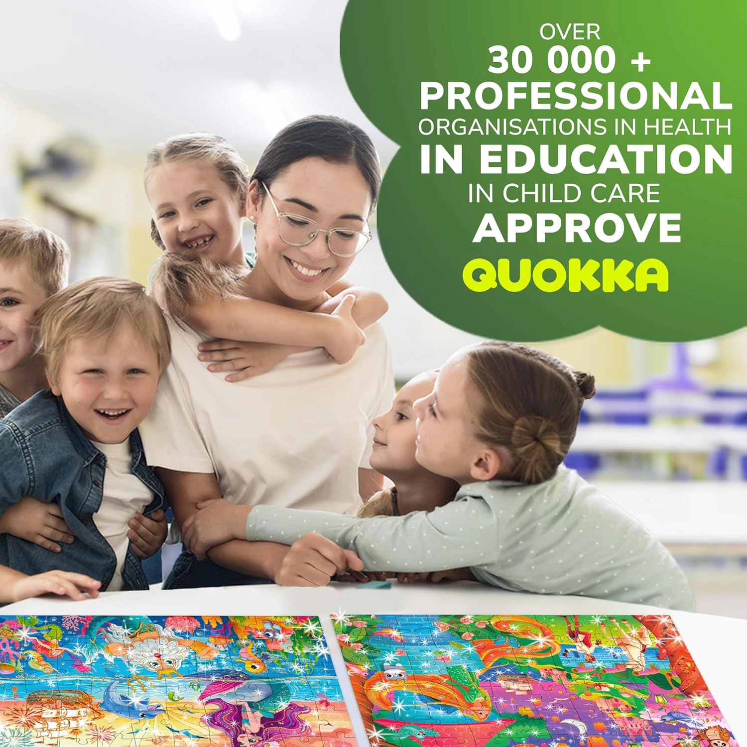QUOKKA 4-Pack Glitter Effect Jigsaw Puzzles for Kids Ages 4–6, 60 Pieces Each, Fairy Tale Collection