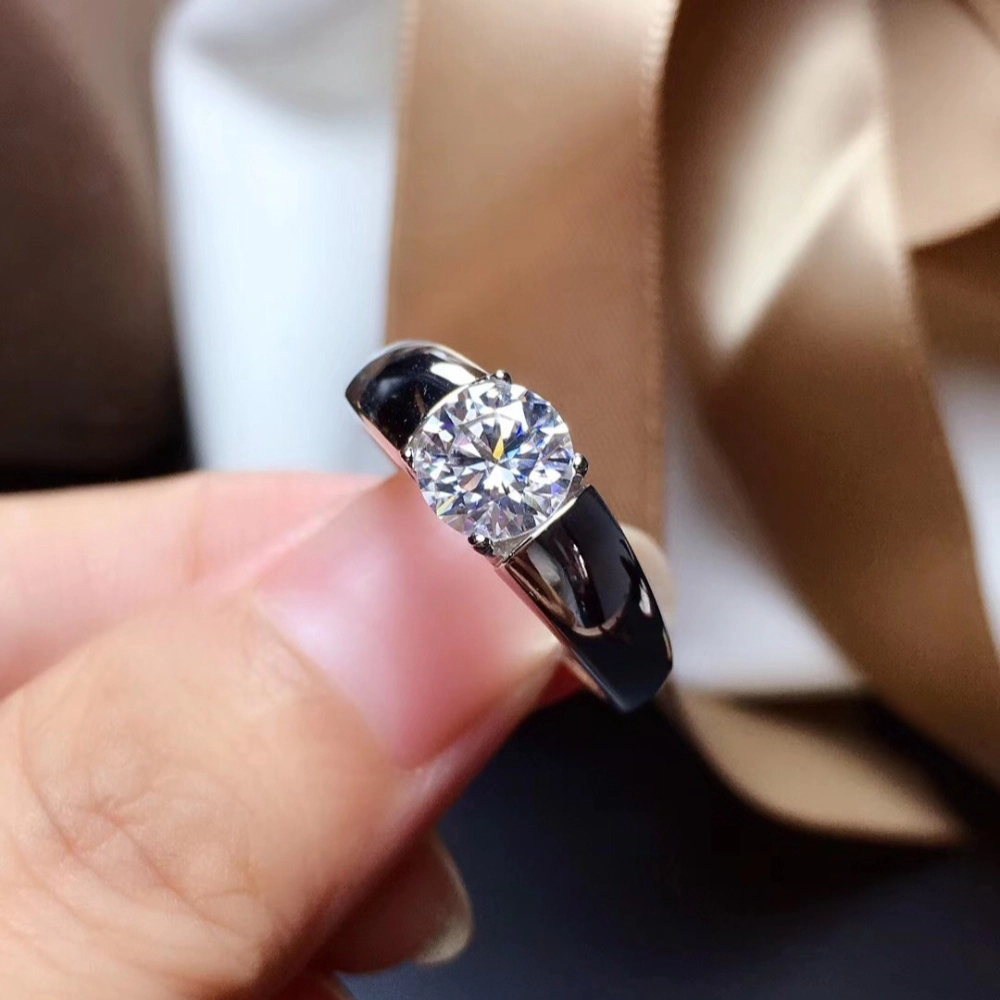 Wardrobe Whimsy Round Cut Cubic Zirconia Black Enamel Solitaire Ring