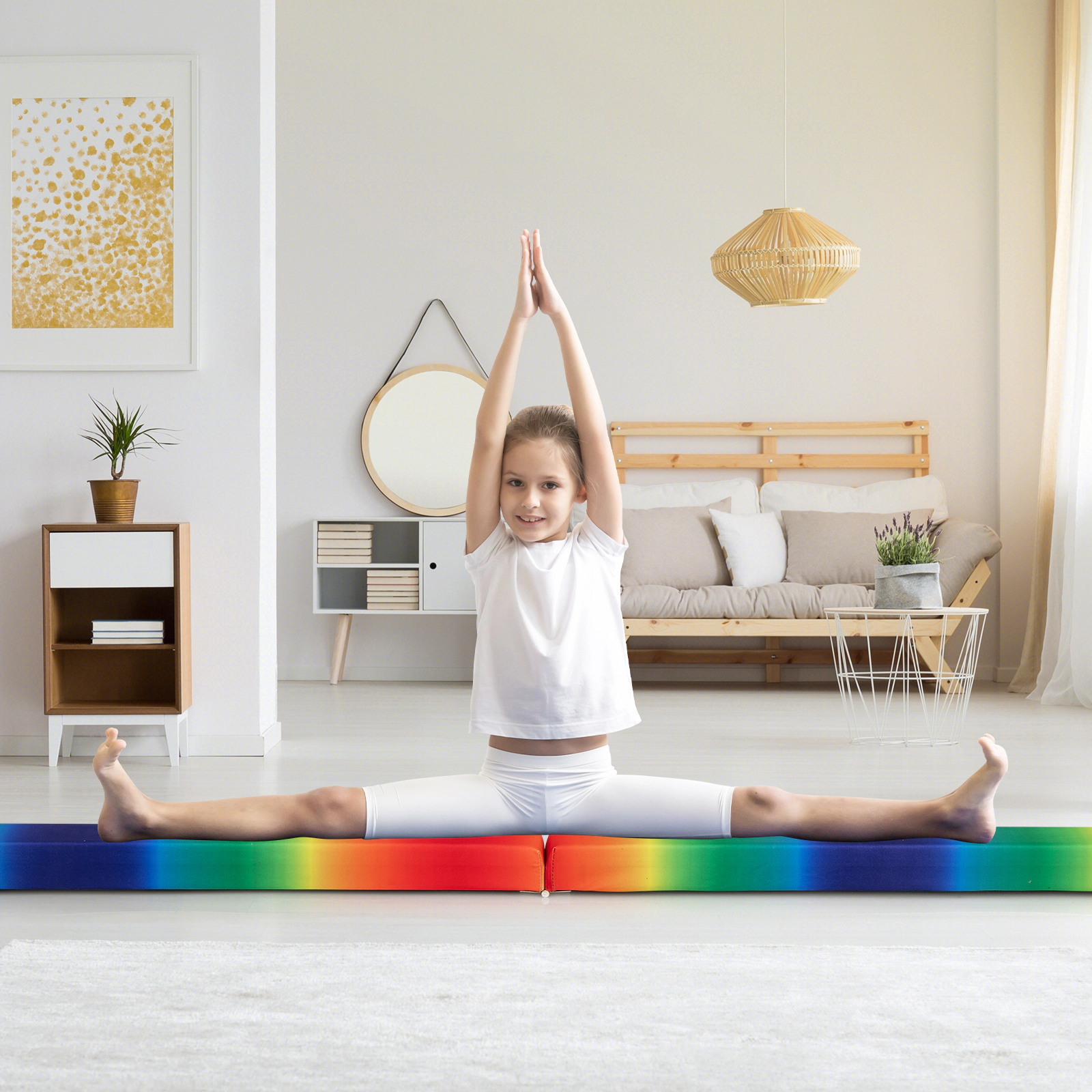 SUGIFT Kids Multicolor 8-ft Folding Gymnastics Balance Beam with Carry Handles Ages 3-10 160-lb User Capacity
