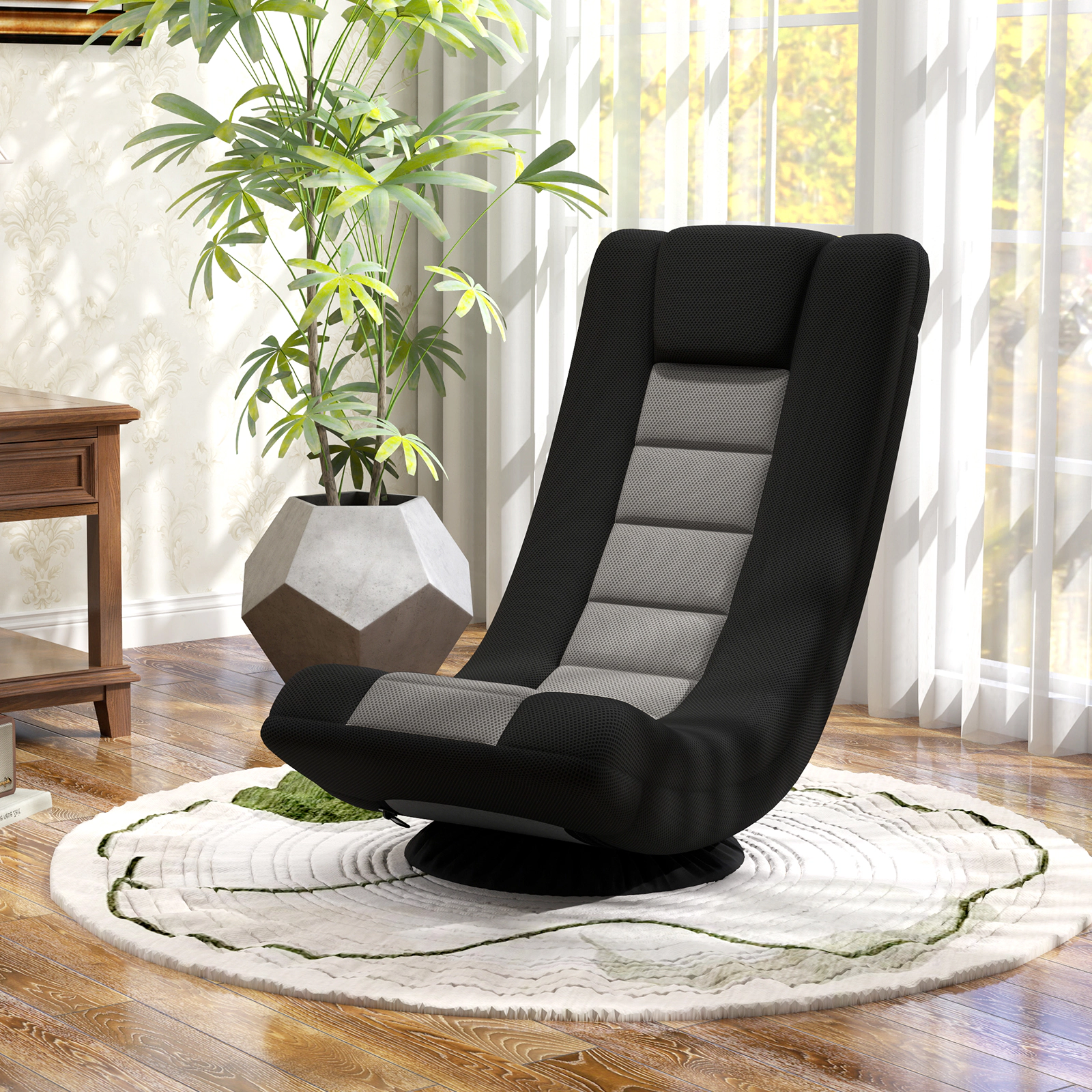 SUGIFT 4-Position Adjustable Swivel Gaming Floor Chair with Foldable Backrest 310-lb Capacity Black and Gray