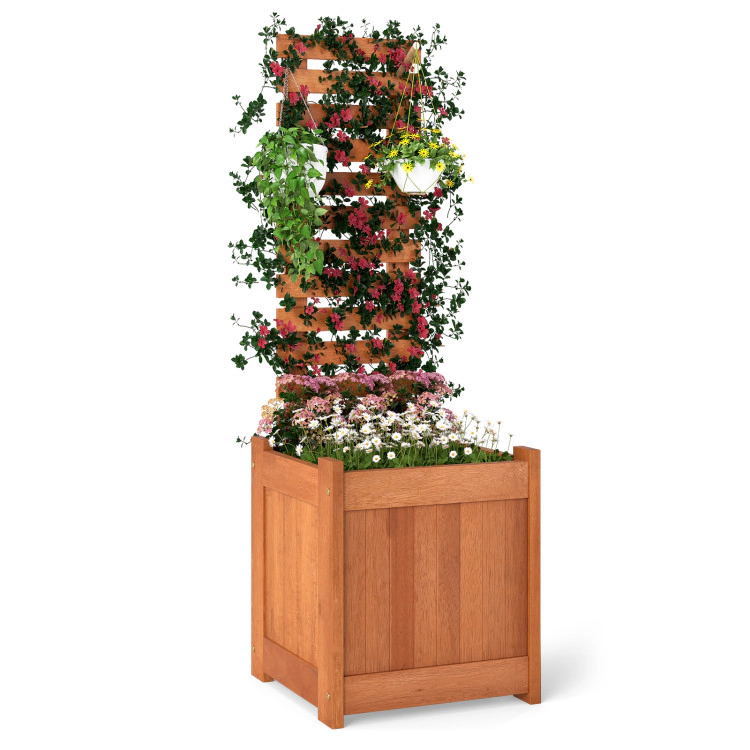 Hivvago Outdoor Wooden Raised Garden Bed With Trellis