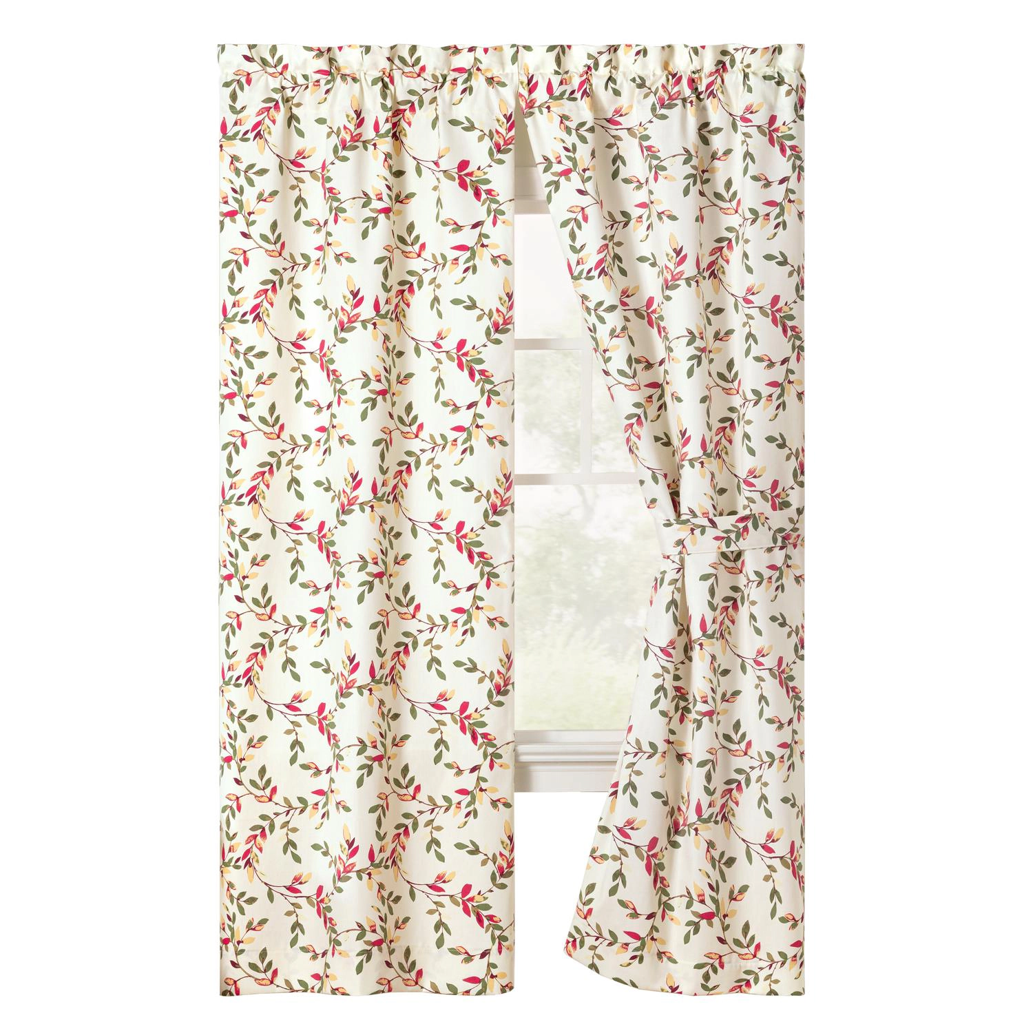 Ellis Vintage Stylish Medium Scale Printed Vine Pattern 1.5" Rod Pocket Tailored Pair for Windows and Ties 56"x63" Pecan