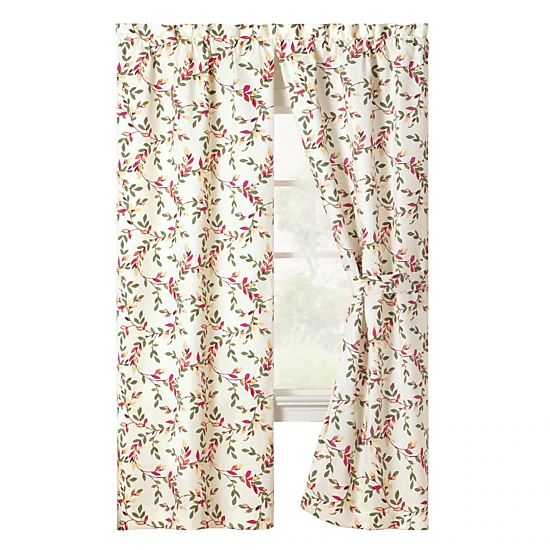 Ellis Vintage Stylish Medium Scale Printed Vine Pattern 1.5" Rod Pocket Tailored Pair for Windows and Ties 56"x84" Pecan