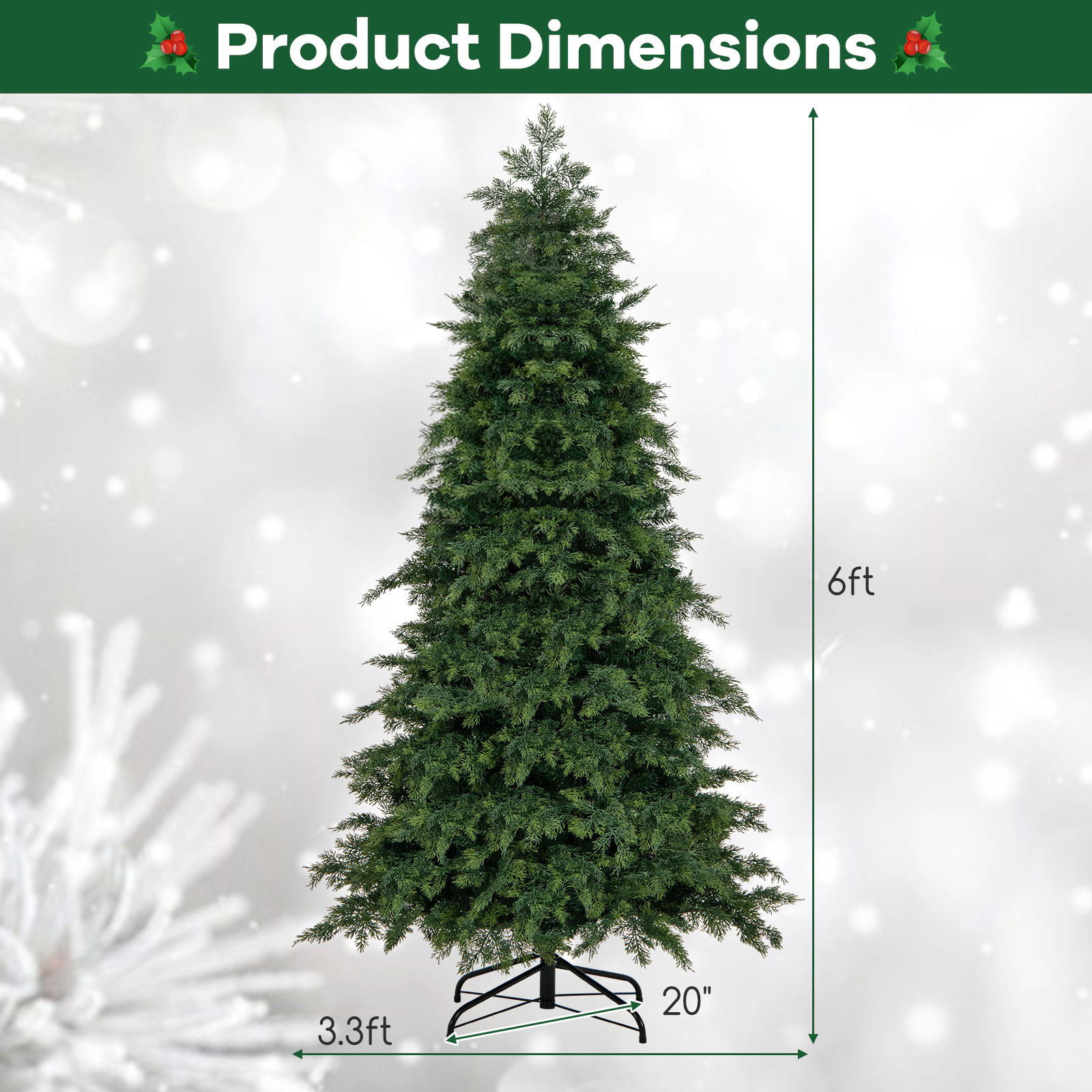 SUGIFT Hinged Artificial Christmas Tree with 721/1019 Branch Tips 6-ft Green PVC PE with Foldable Metal Base