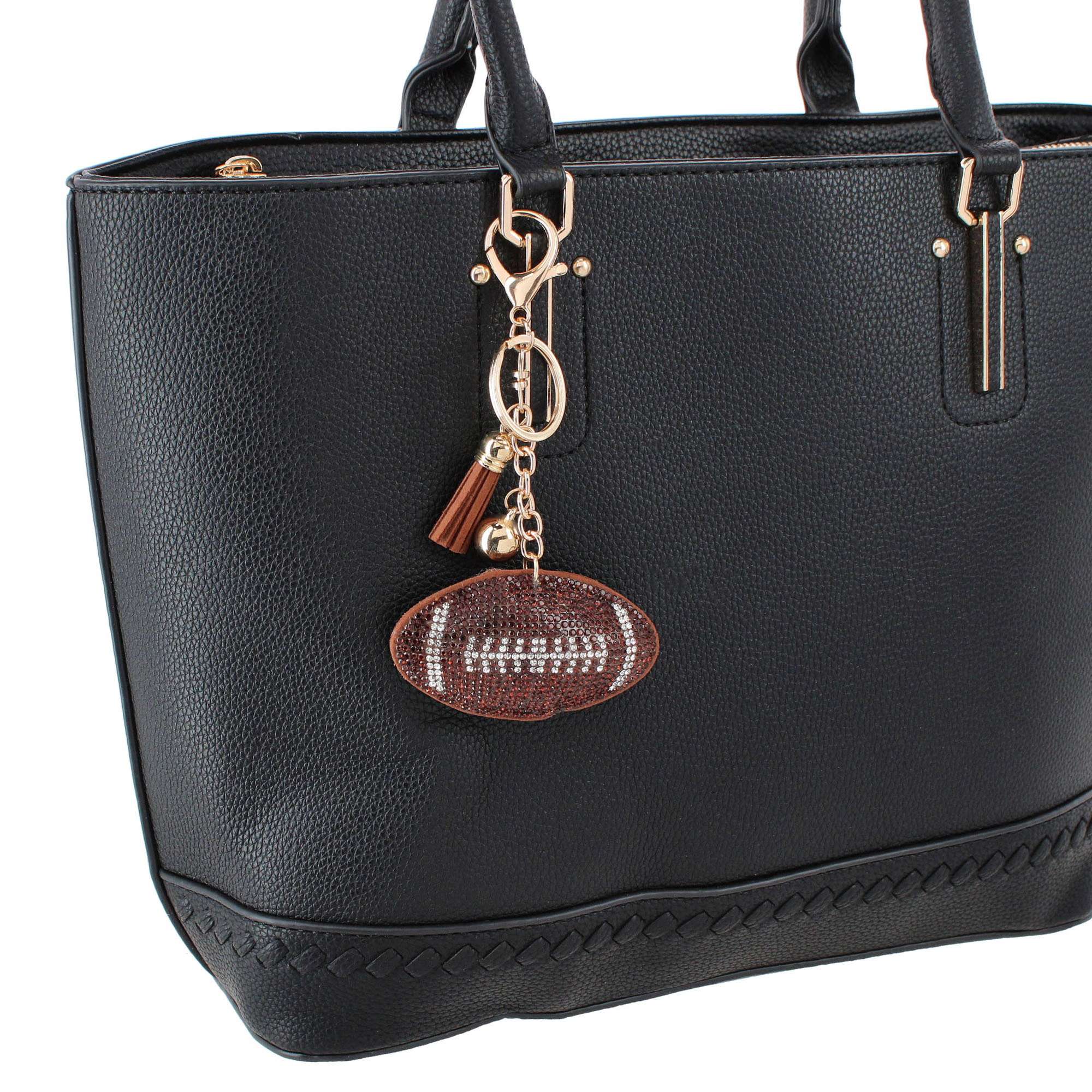 CTM Women's Rhinestone Football & Tassel Bag Charm & Key Chain