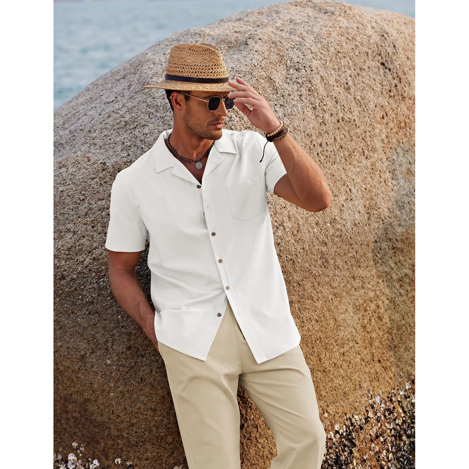 COOFANDY Mens Dressy Long Sleeve Shirt Contrast Trim Button Down Casual Collared Top