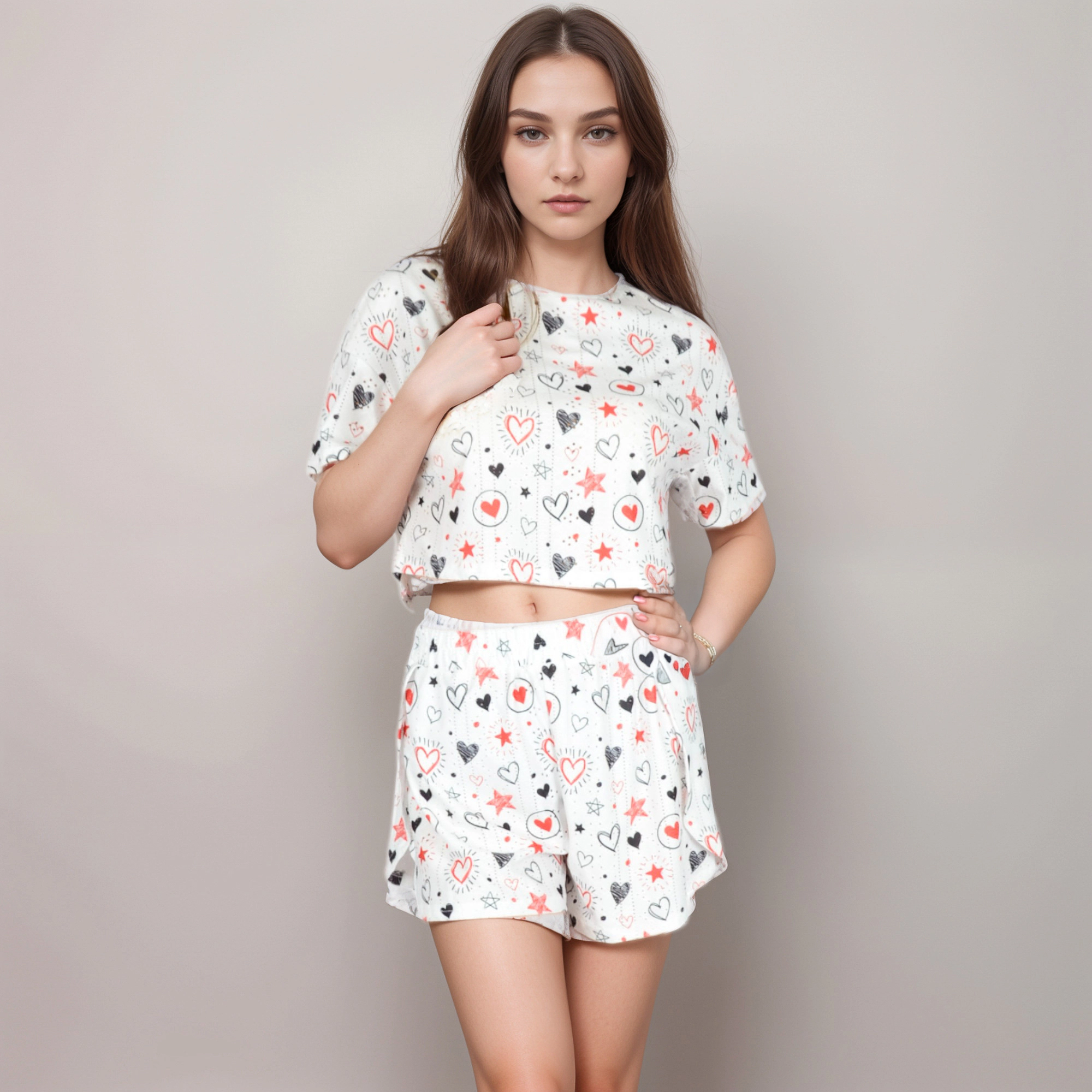 Anna-Kaci Women's 2-Piece Short Sleeve Crop Top and Shorts Pajama Set